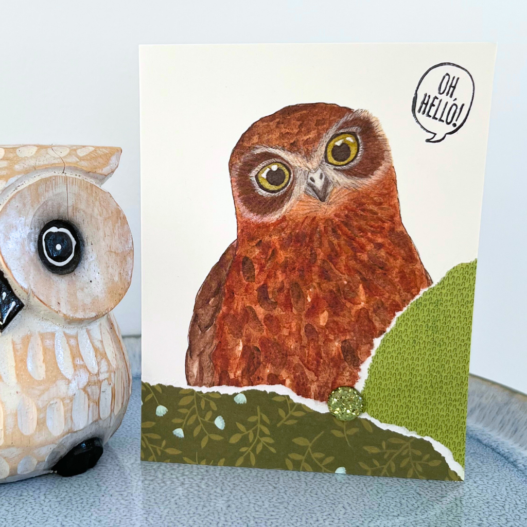Boobook owl "Oh, hello!" card