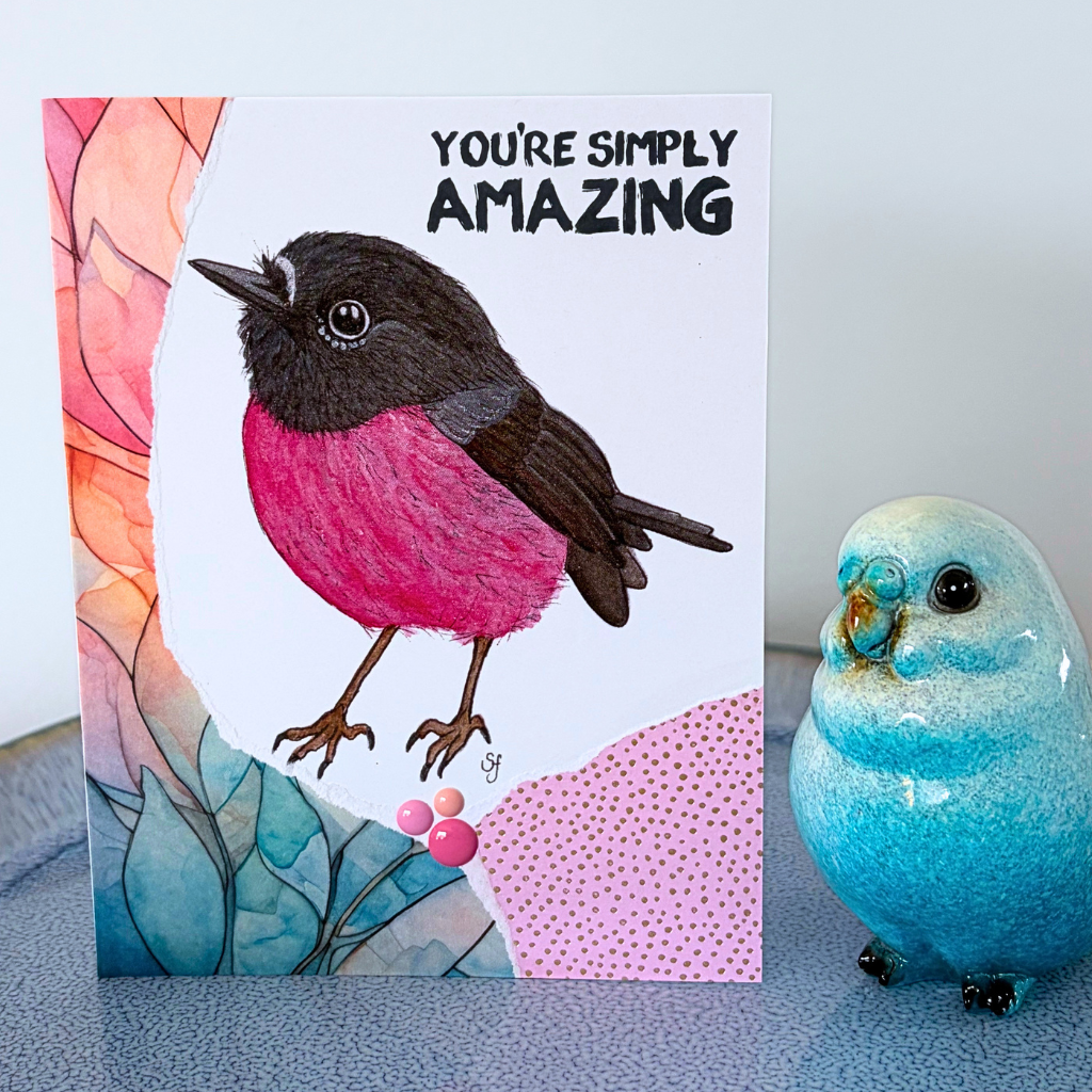 Pink robin "You're simply amazing" card