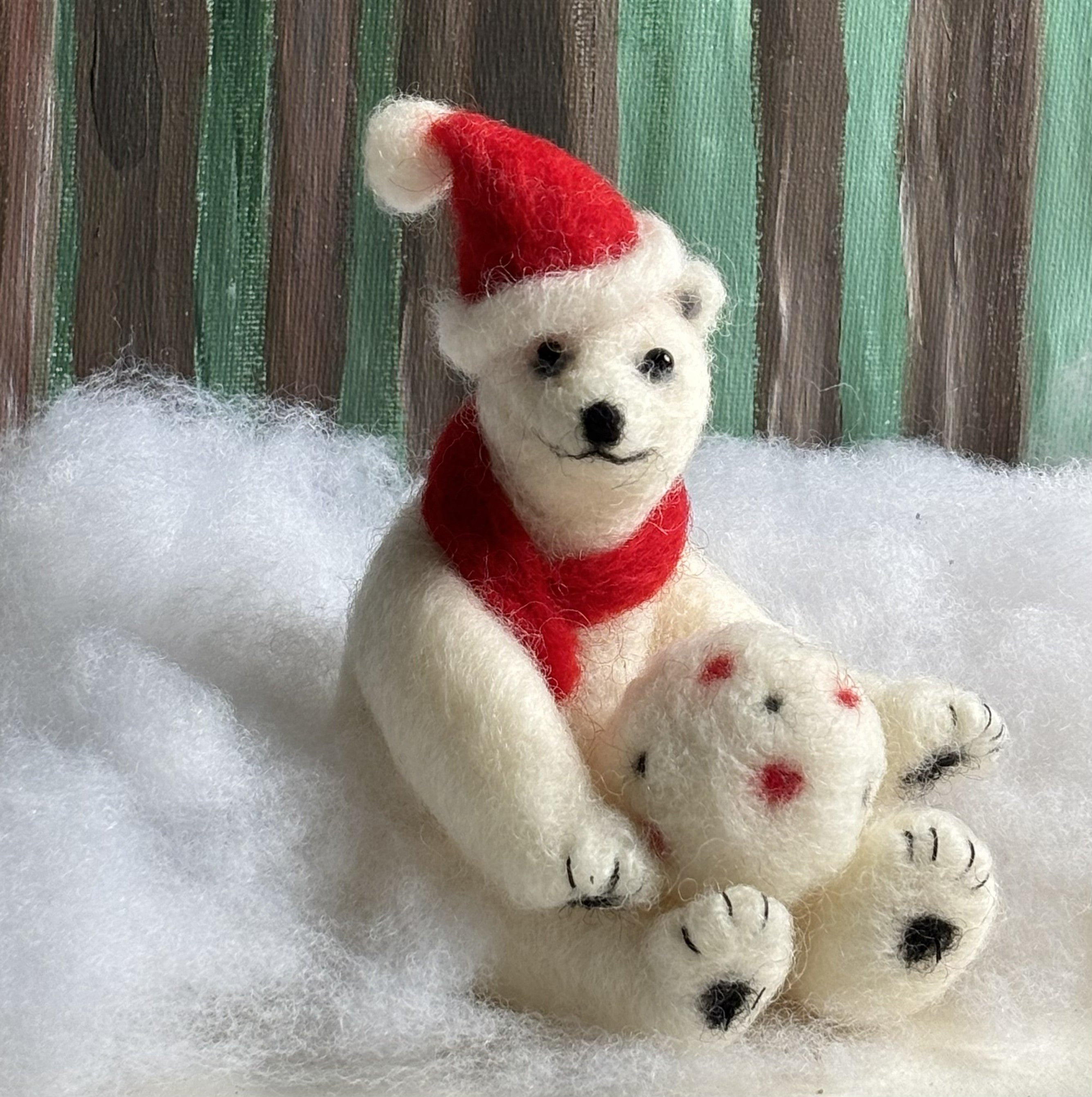 Christmas Polar Bear needle felt art animal decoration