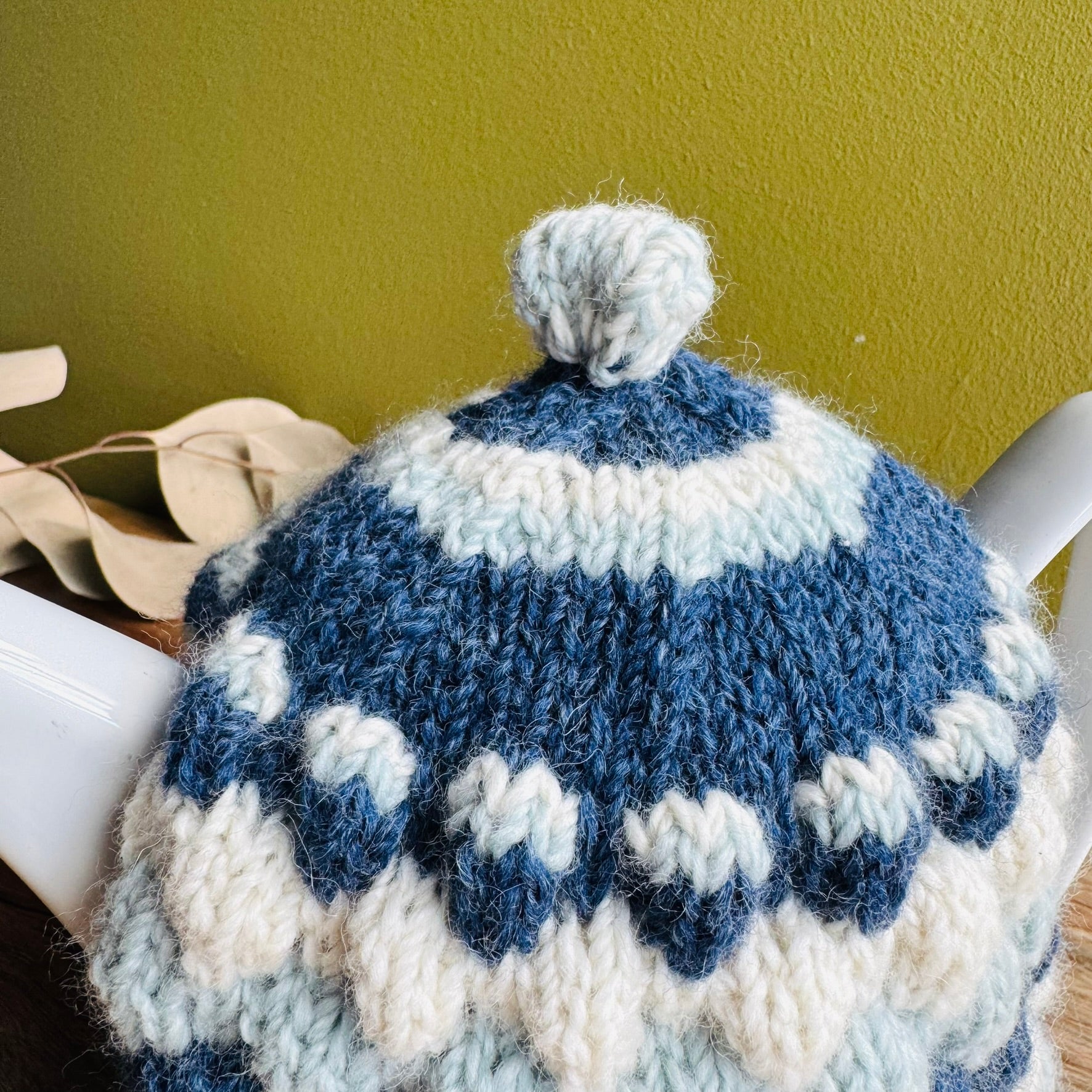 Teapot Cosy -Blues/white - Alpaca/Merino -  4-6 cup