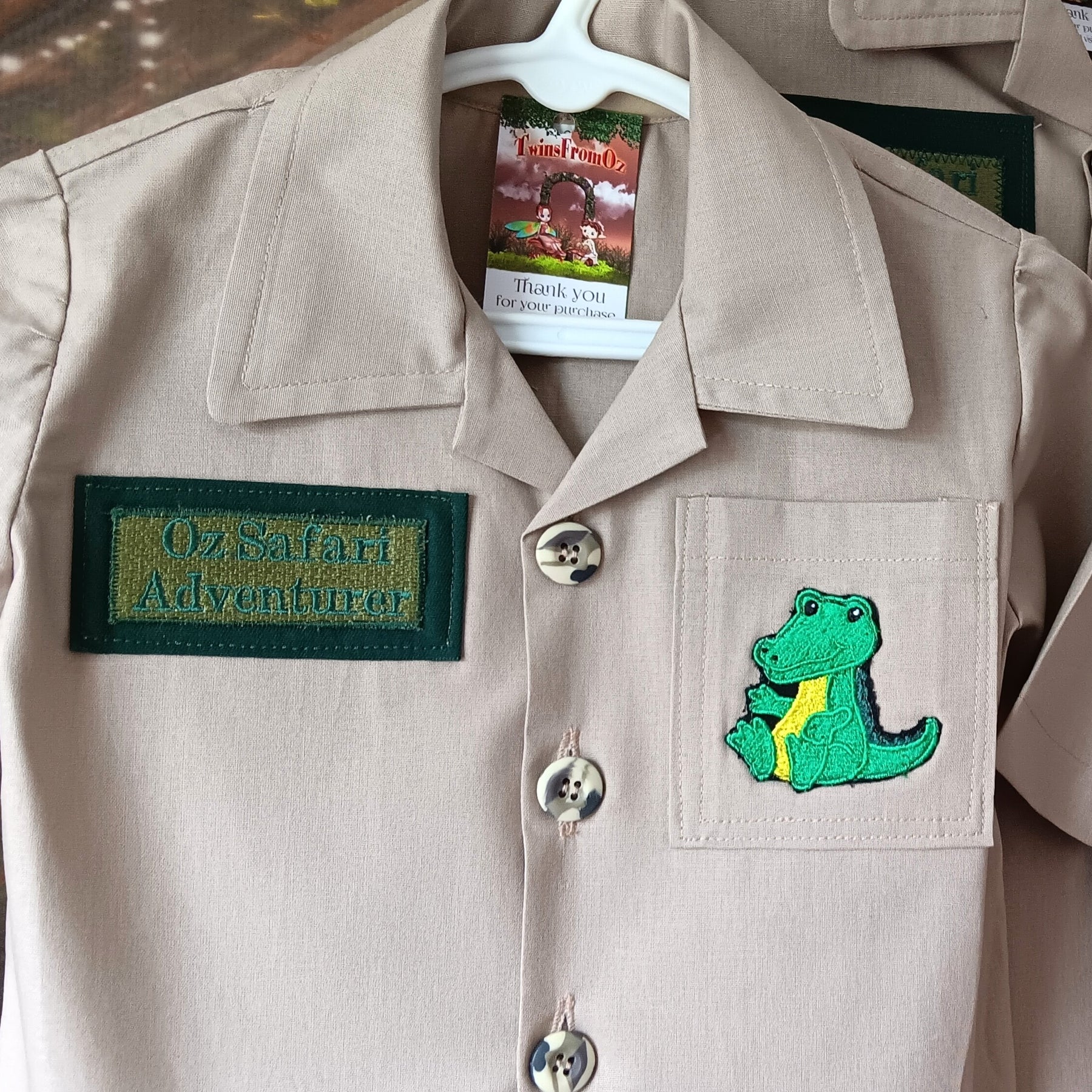 Cotton Safari Shirt with Crocodile Emblem - sizes 0 -1