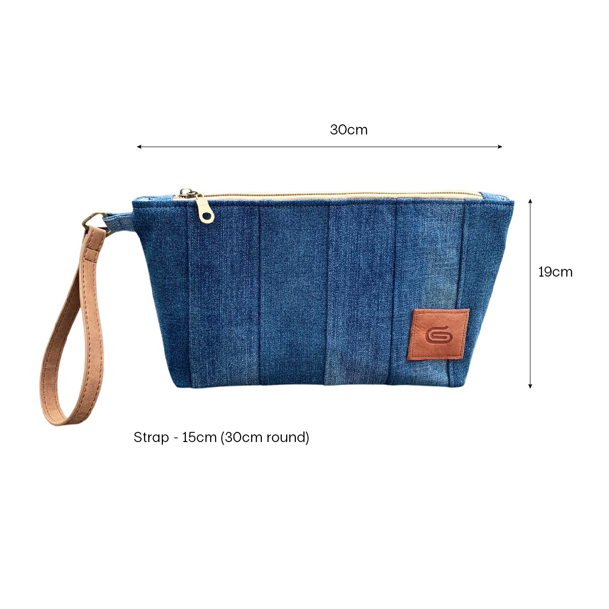 Handmade striped upcycled denim wristlet clutch