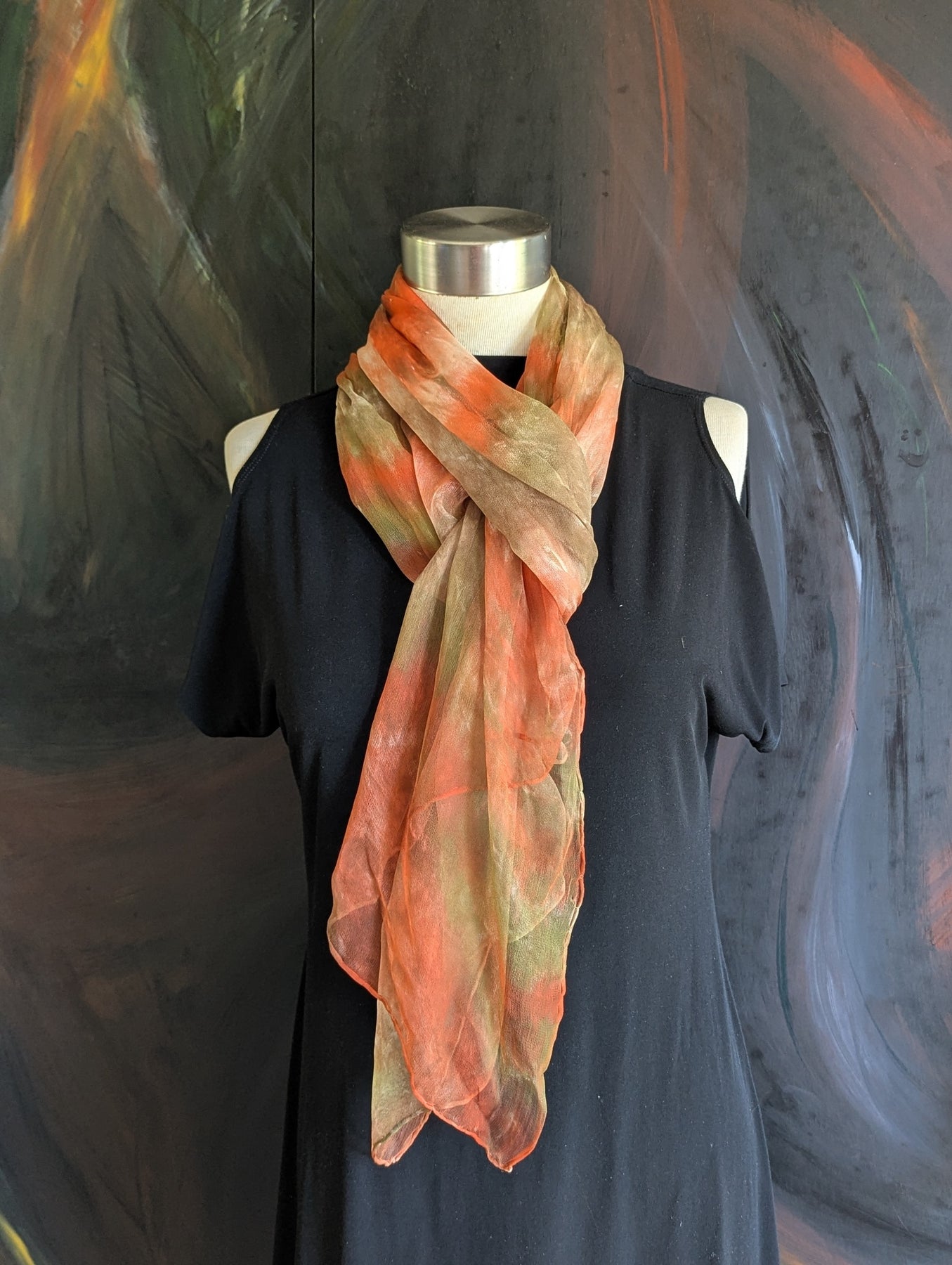 Silk Chiffon Scarf/Shawl-hand dyed-Graphite