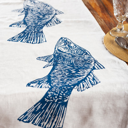 Hand Screen Printed Linen Table Runners-Australian Barramundi