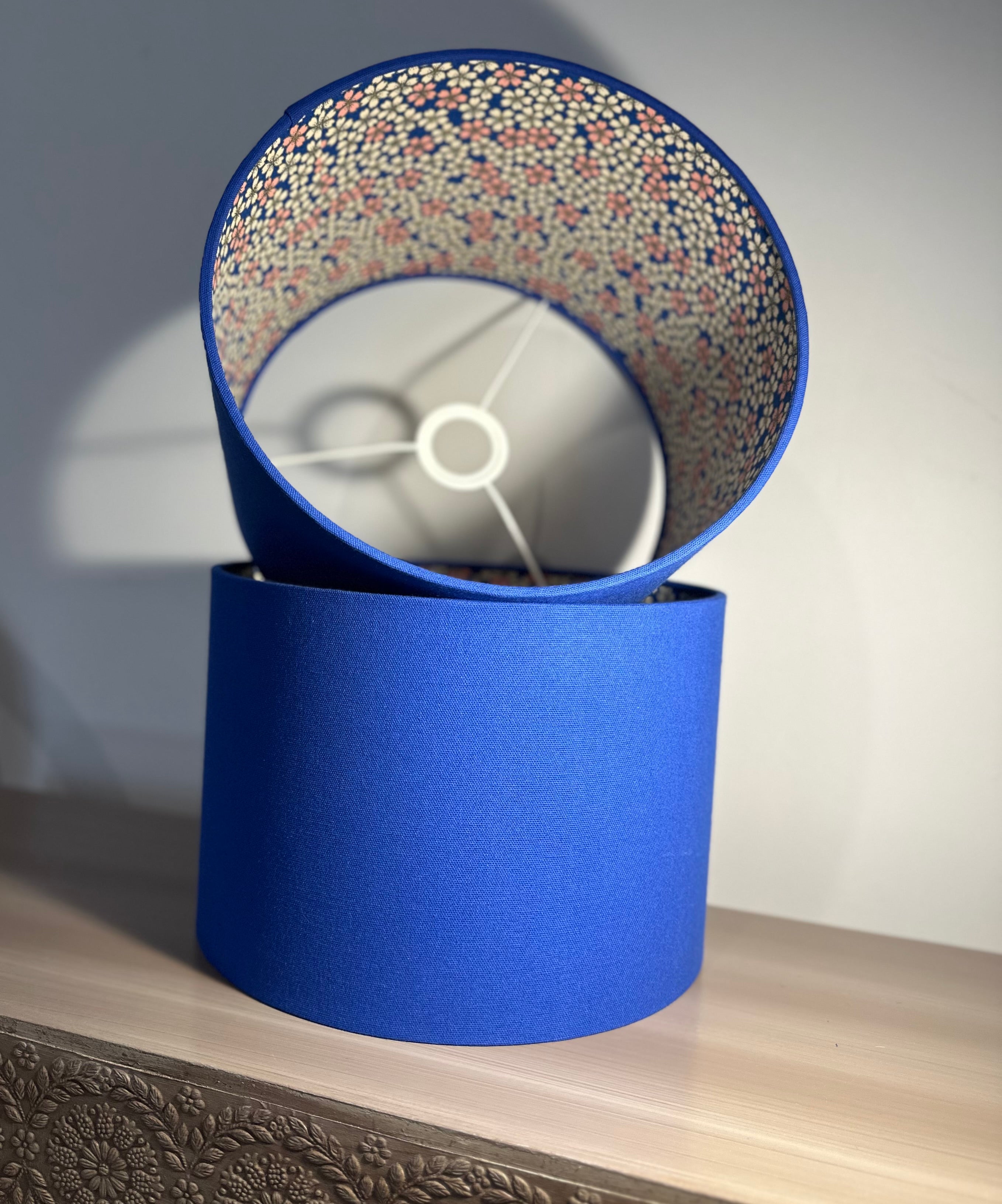 Osaka double side Floral Blue Drum lampshade