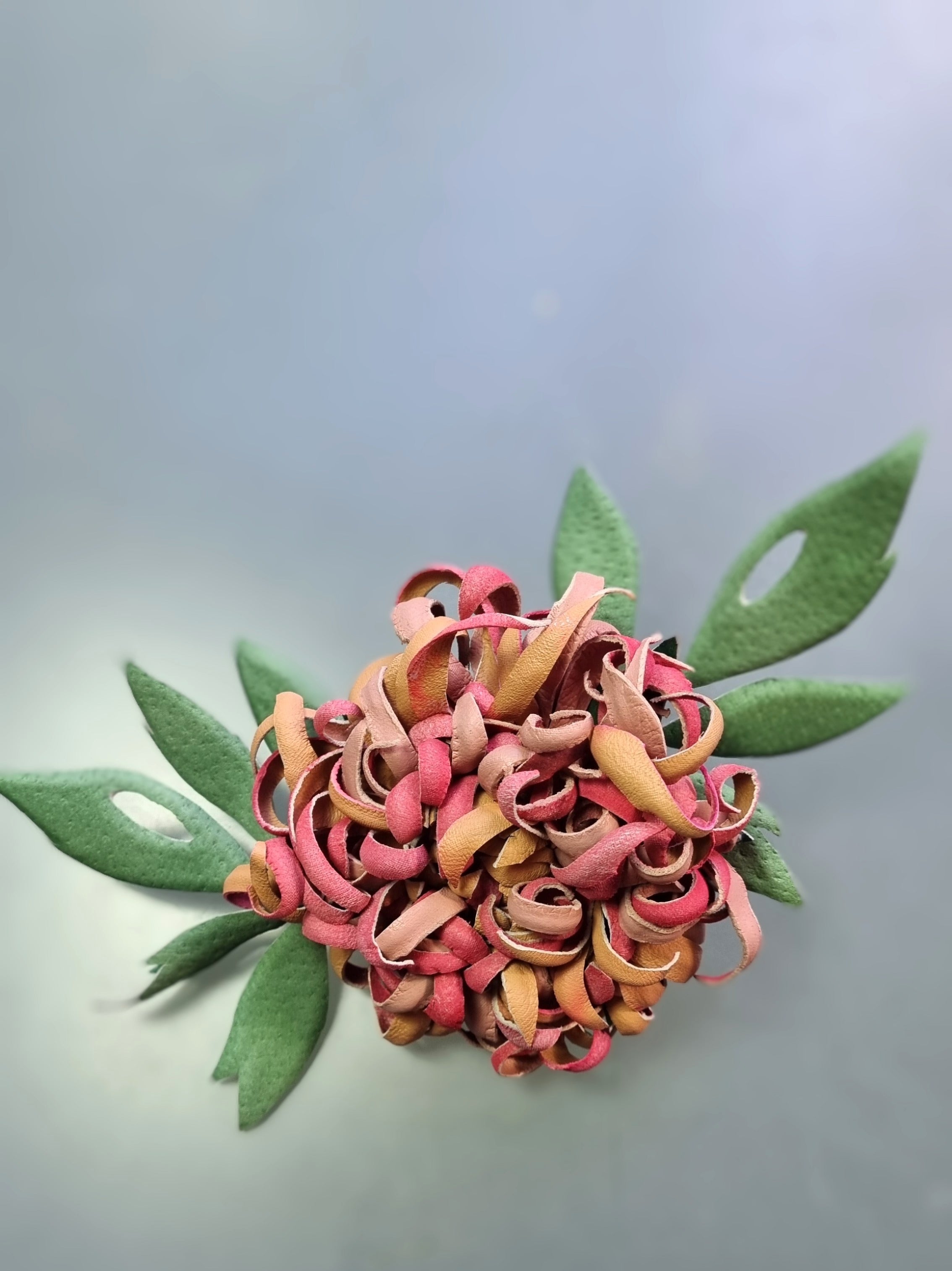 Leather Chrysanthemum “Wild Petals”, Flower Brooch,  Corsage Flower