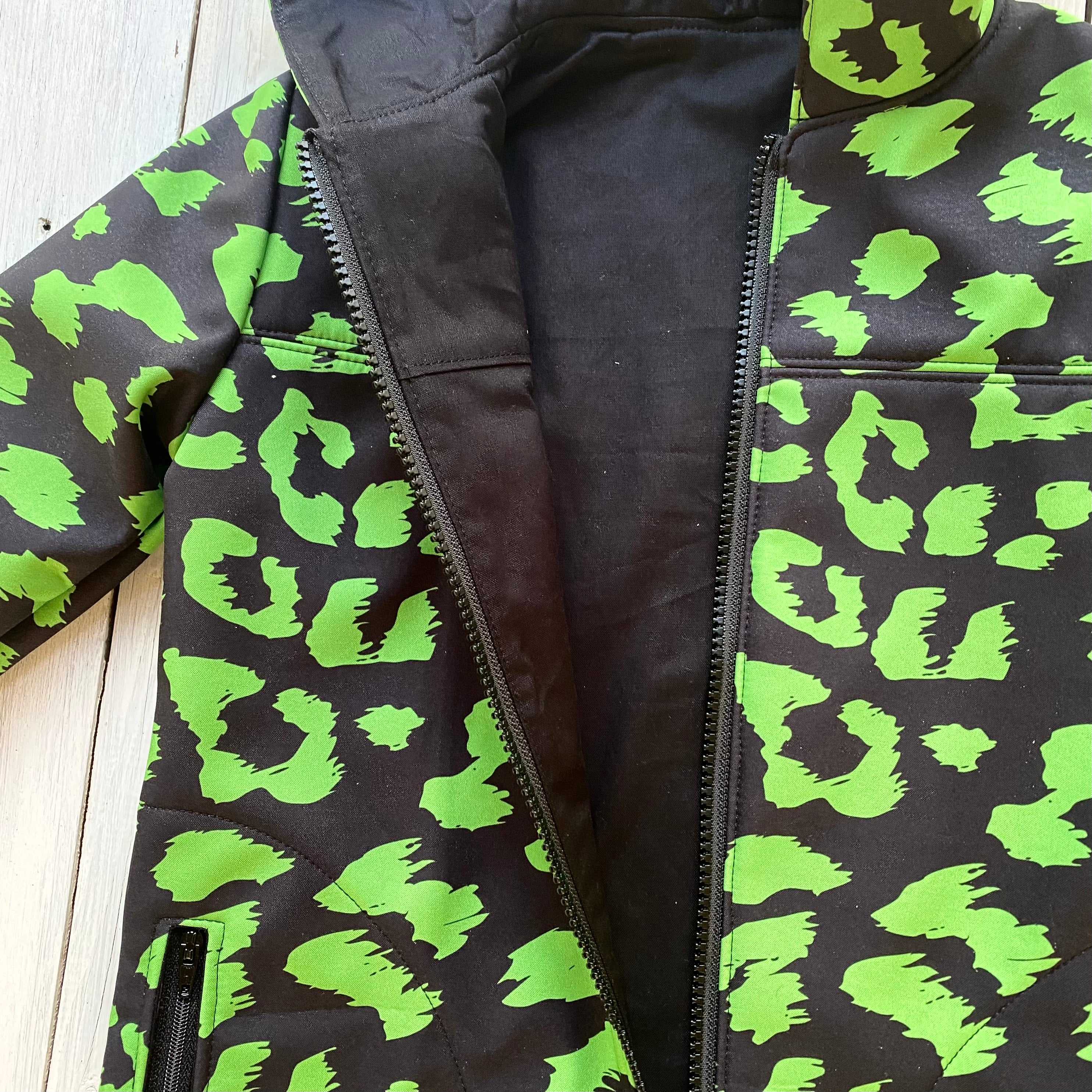 Showerproof Lime Green on Black Hooded Jacket size 5