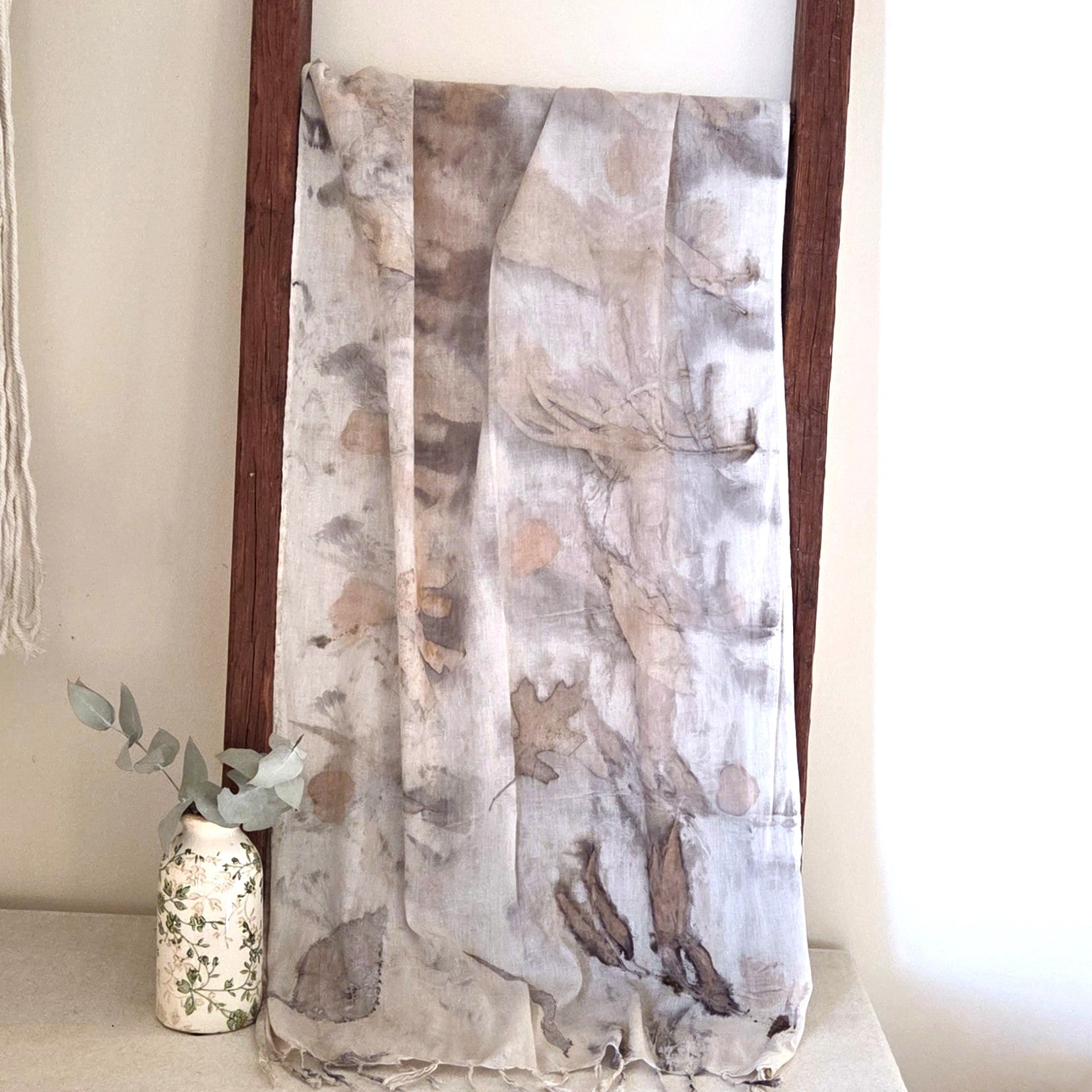 The Ivory - Fine Voile Cotton Ecoprint Scarf/Wrap
