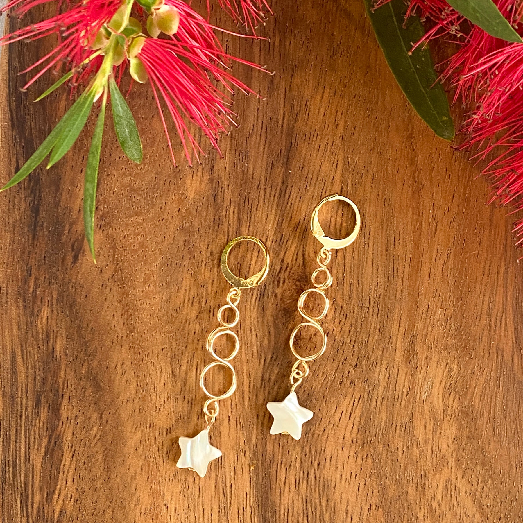 Gold Loop Star Christmas Earrings | Mother of Pearl | Festive Jewellery