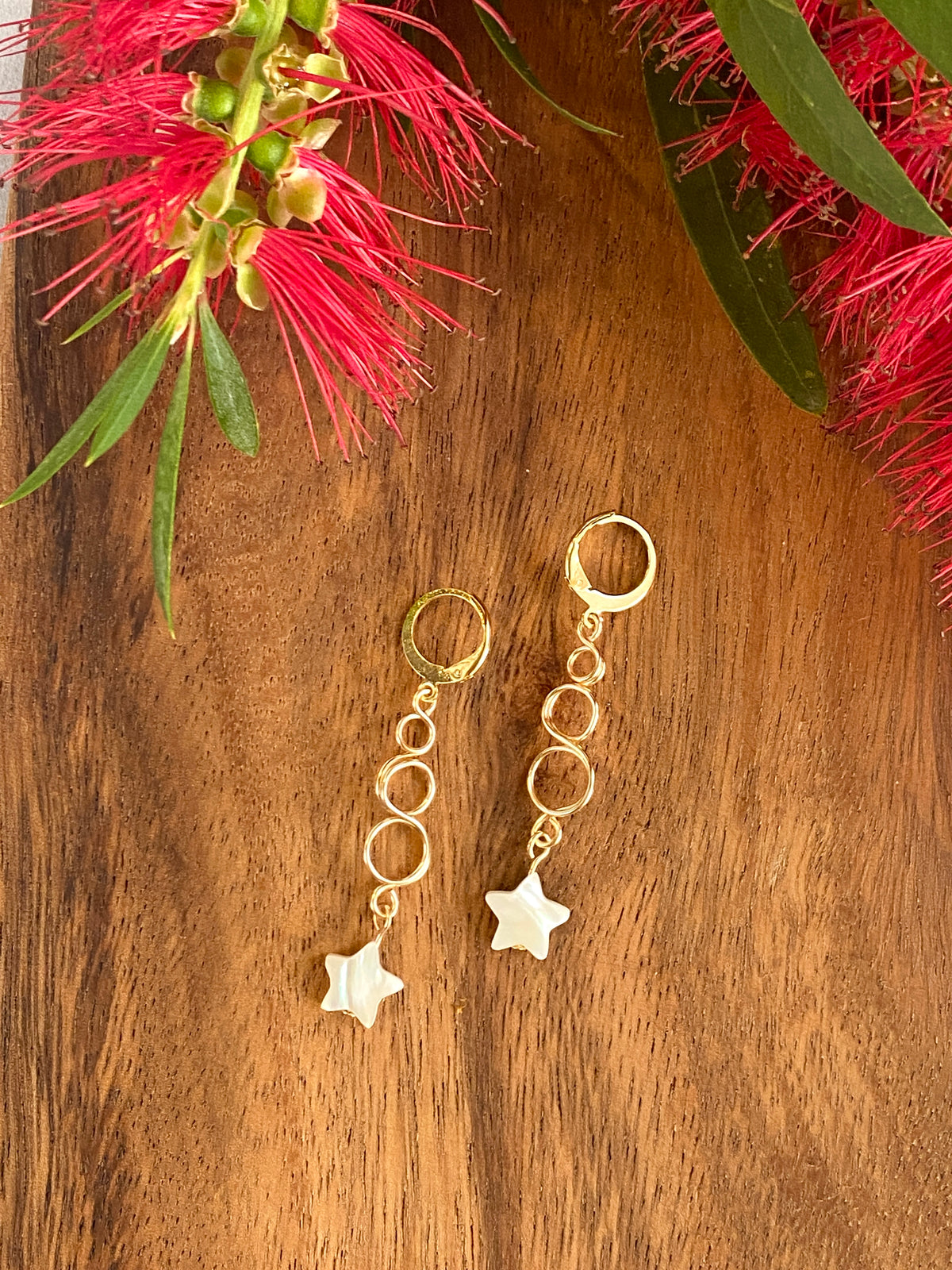 Gold Loop Star Christmas Earrings | Mother of Pearl | Festive Jewellery