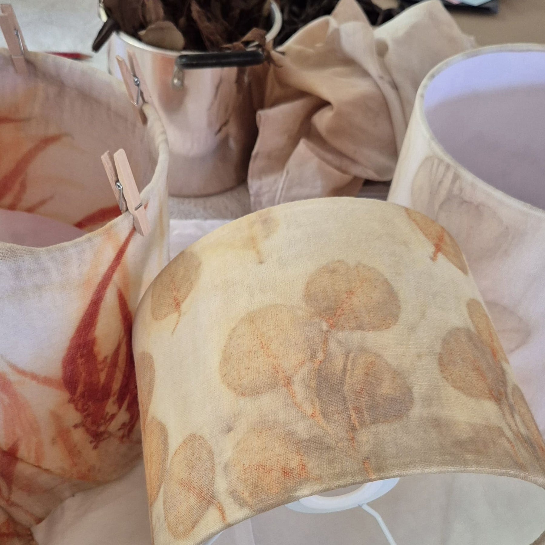 Unique lampshade ecoprinted eucalyptus on pure wool