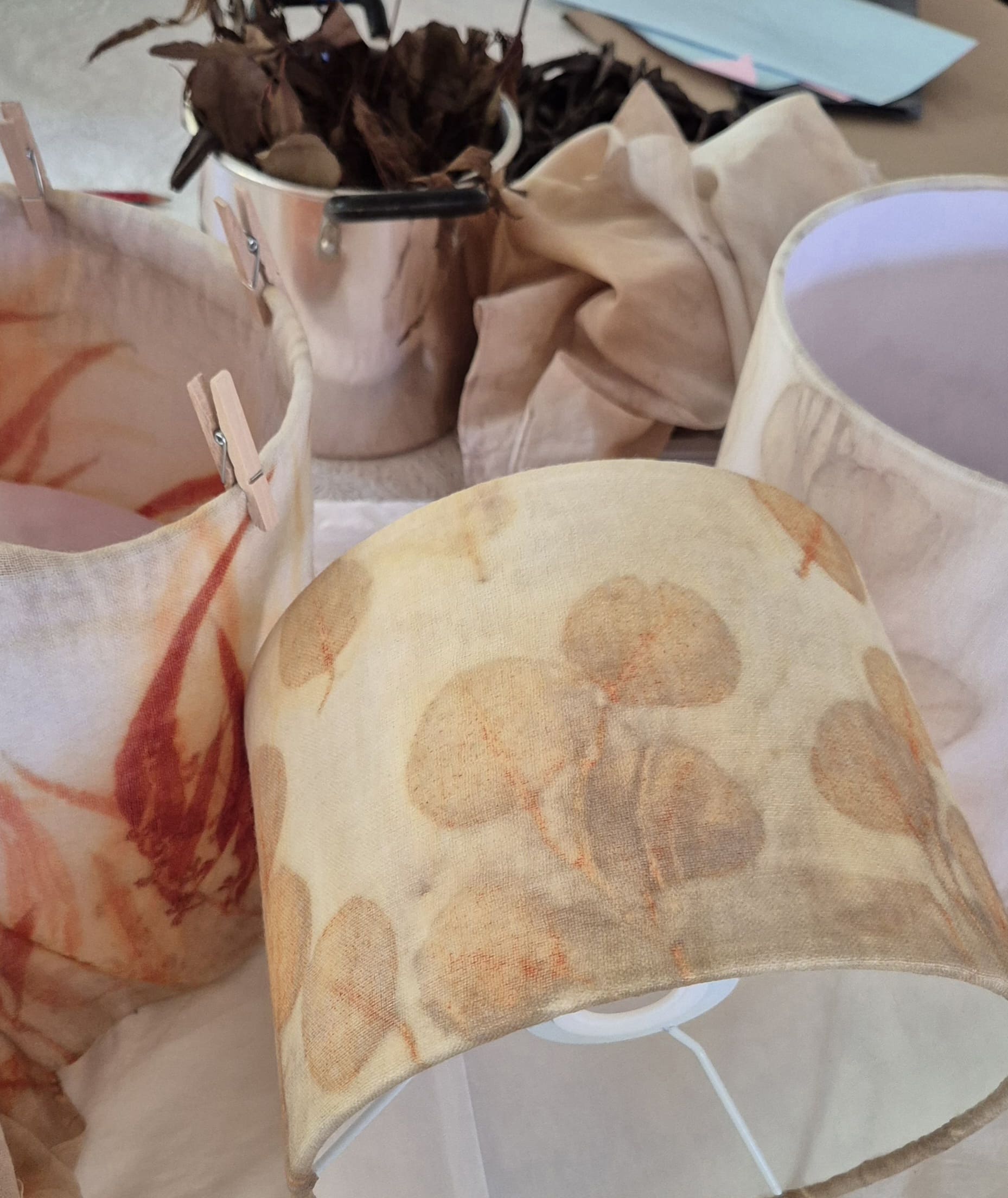 Unique lampshade ecoprinted eucalyptus on pure wool