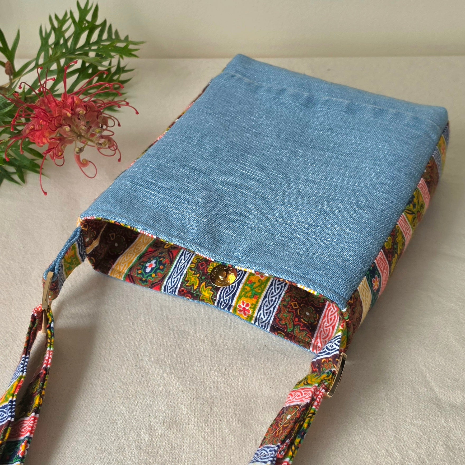 Upcycled Crossbody Denim Jeans bag made with 100% Pre-loved fabrics