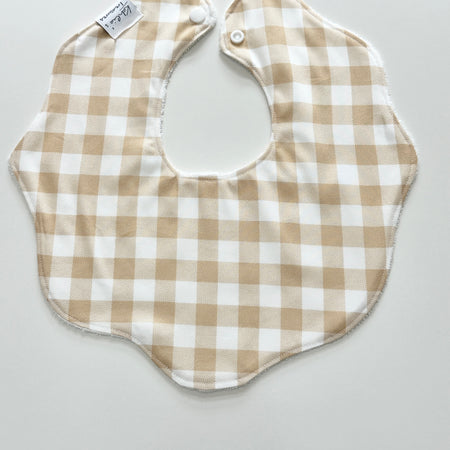 Beige gingham scalloped bib