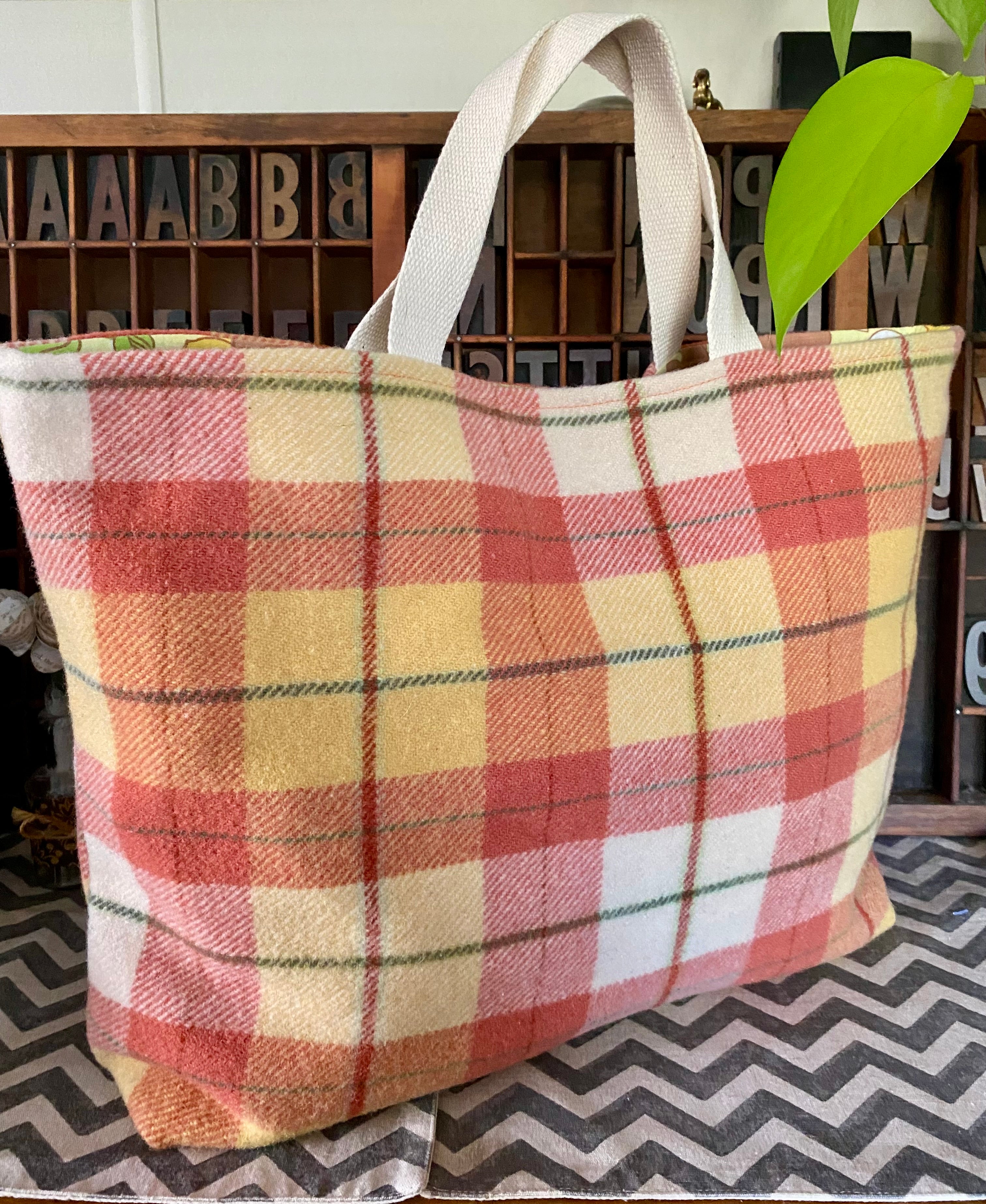 Upcycled Woollen Blanket - Market Tote - Orange/yellow