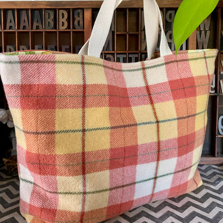 Upcycled Woollen Blanket - Market Tote - Orange/yellow