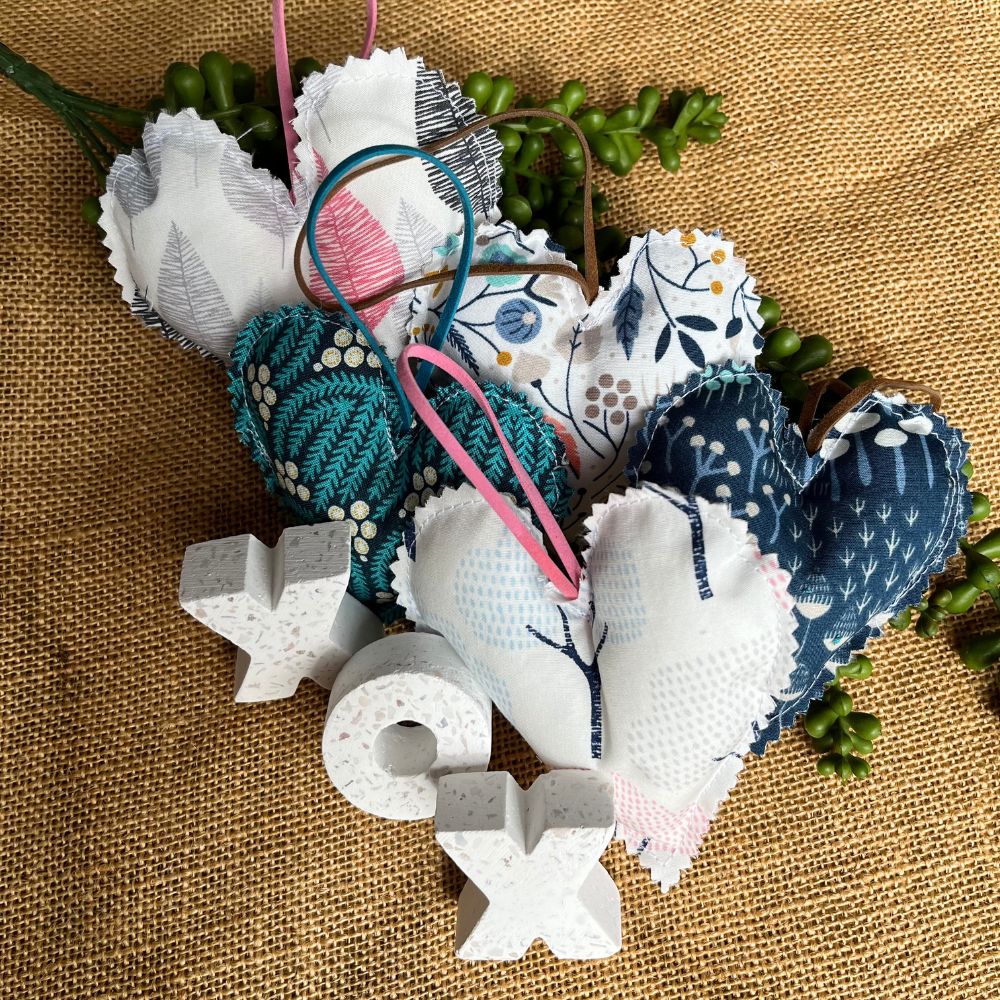 Collection of 5 Handmade hearts | organic fabric | rustic  look