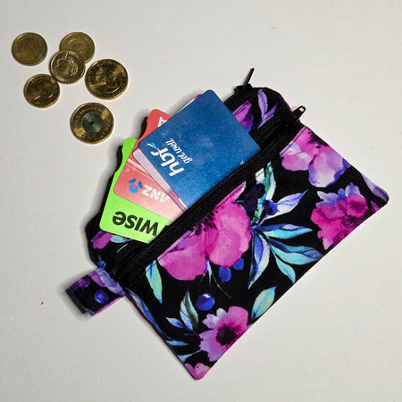 Small Double Pocket Pouch in watercolour floral print