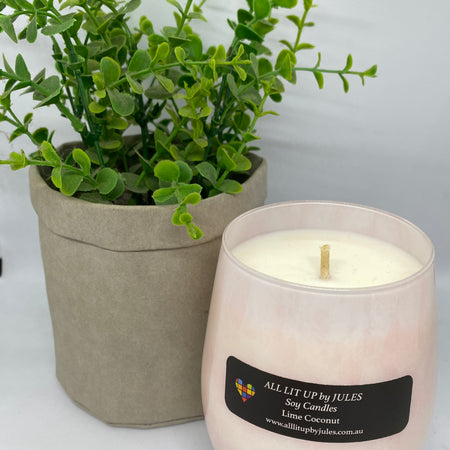 Pale Pink Marble look Glass with Lime Coconut Fragrance