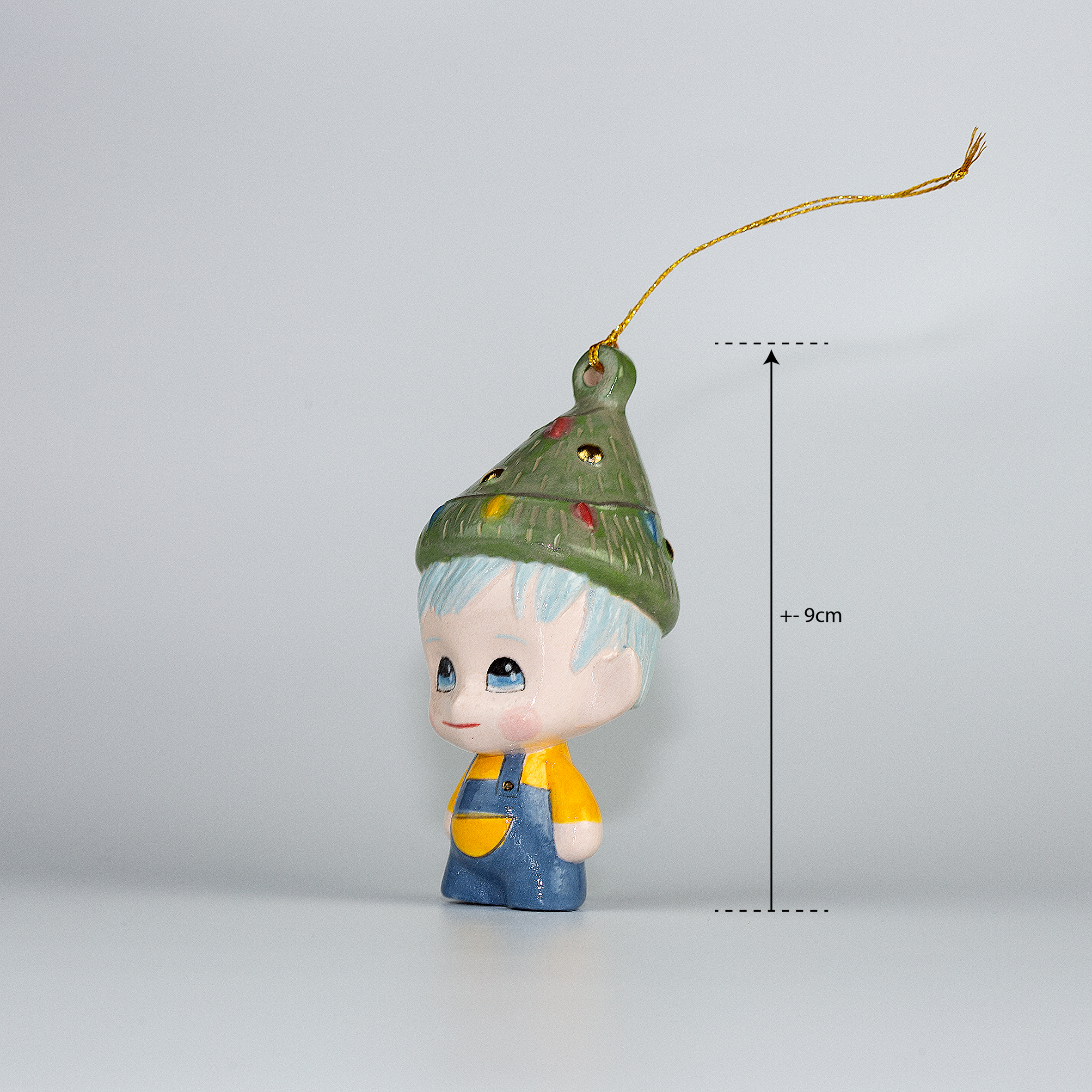 Handmade Porcelain Christmas ornament. One-of-a-kind. Jolli, the Christmas Cheer Elf.