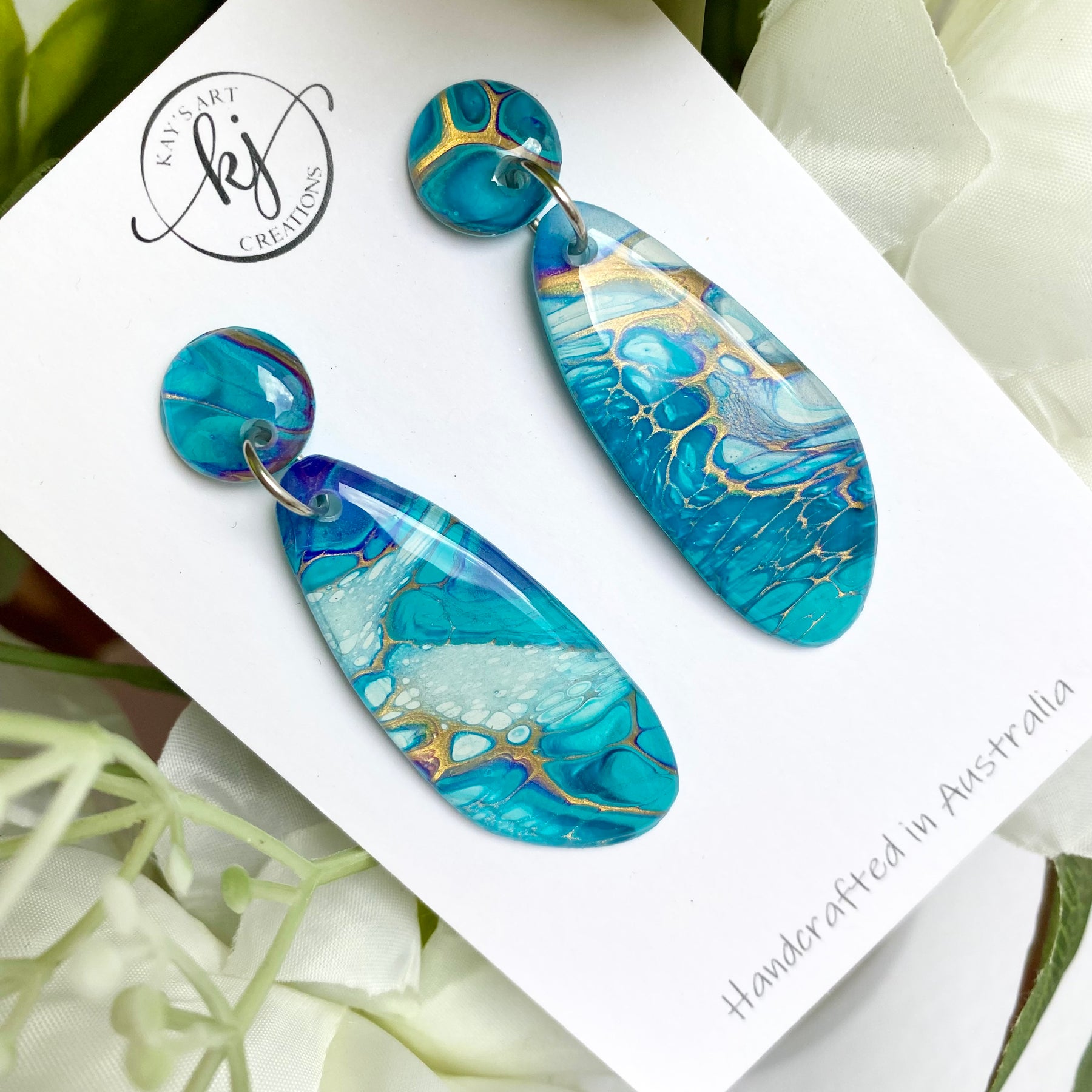 Turquoise Gold Dangle Stud Earrings