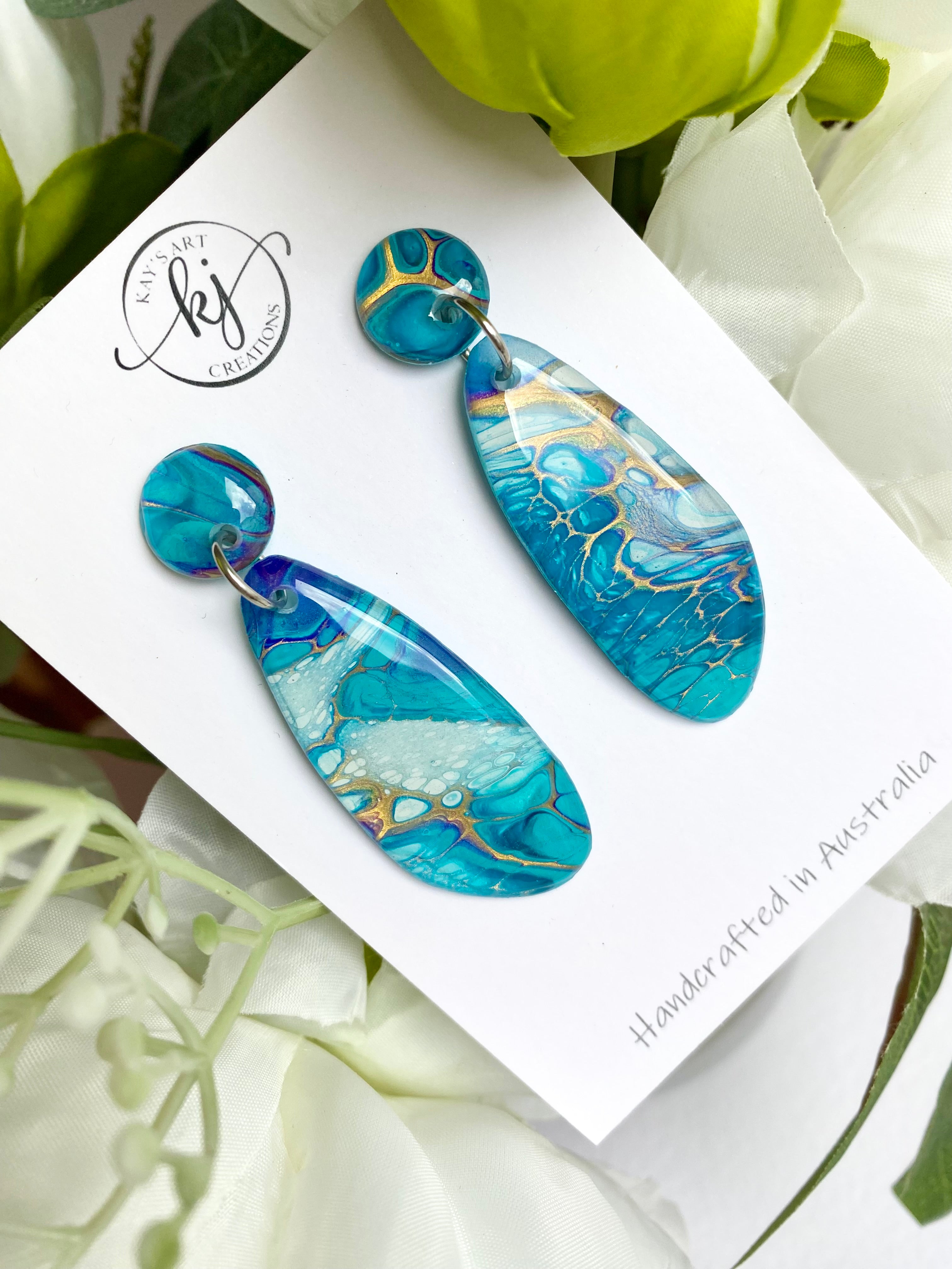 Turquoise Gold Dangle Stud Earrings