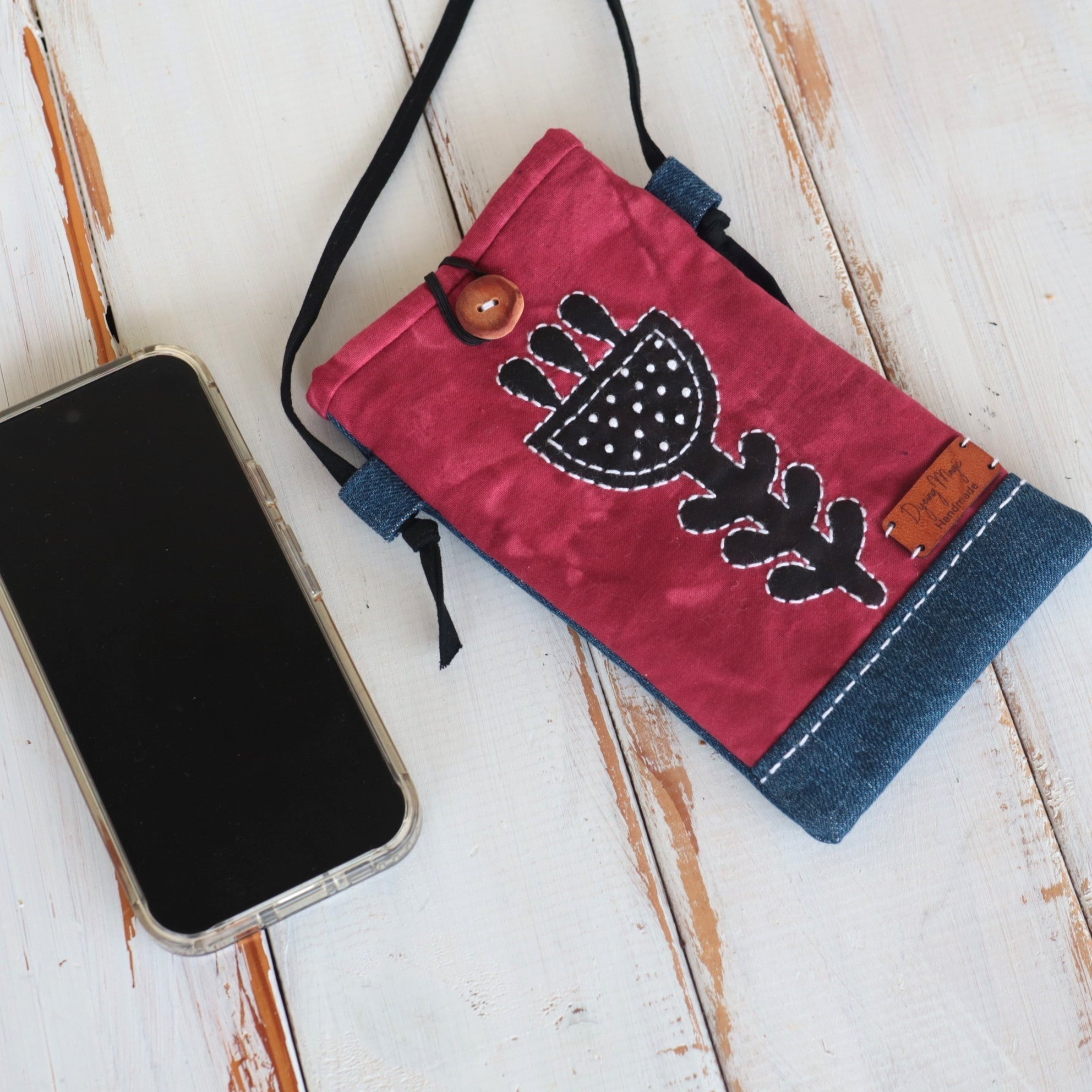 Had Dyed Block Printed Phone pouches, Crossbody Phone bags