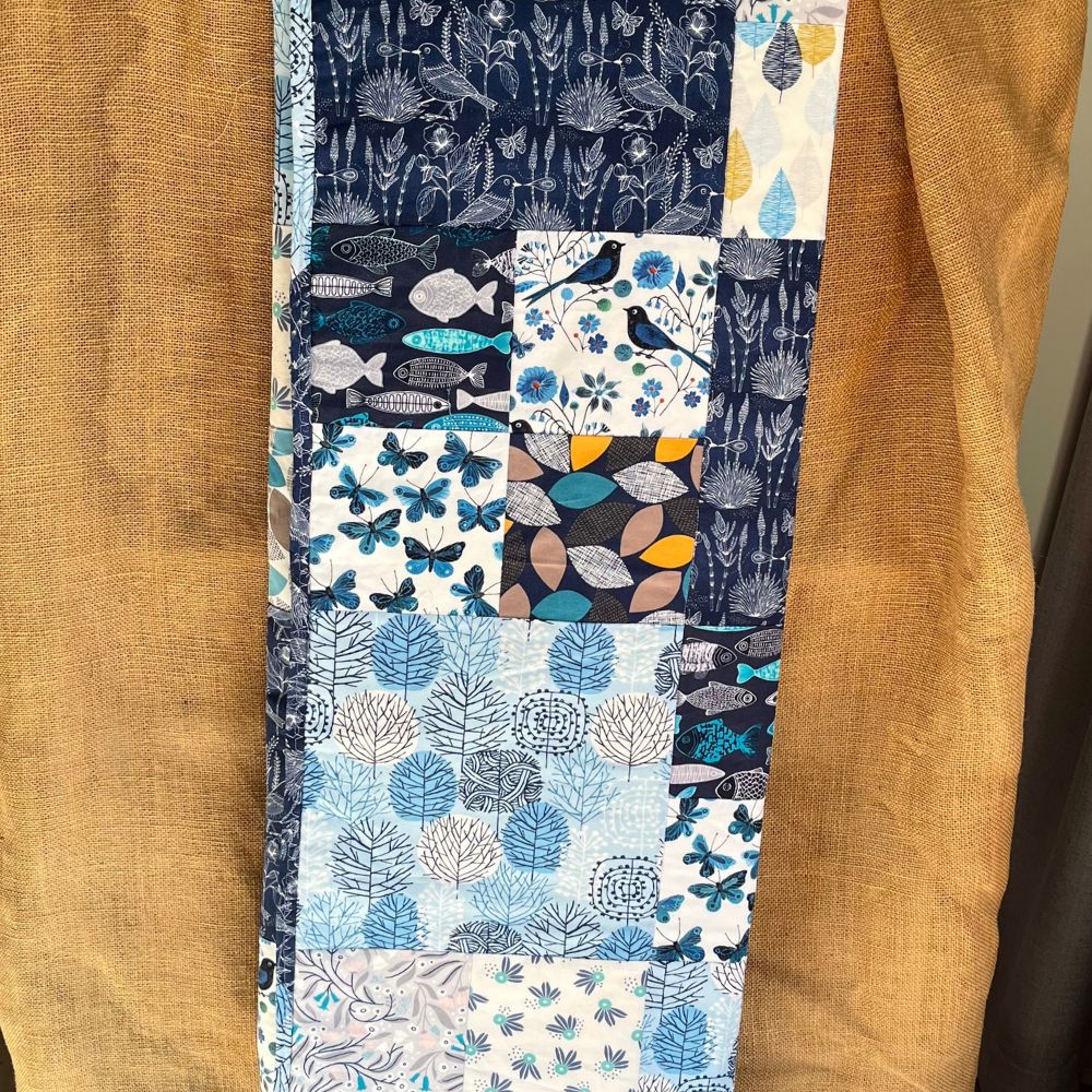 Handmade Baby Play Mat Quilt — 100% Organic Cotton | Reversible | Nature in Blue Tones