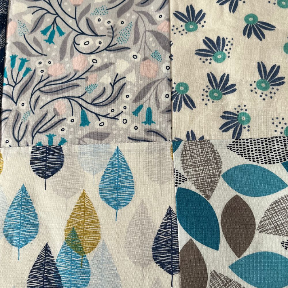 Handmade Baby Play Mat Quilt — 100% Organic Cotton | Reversible | Nature in Blue Tones