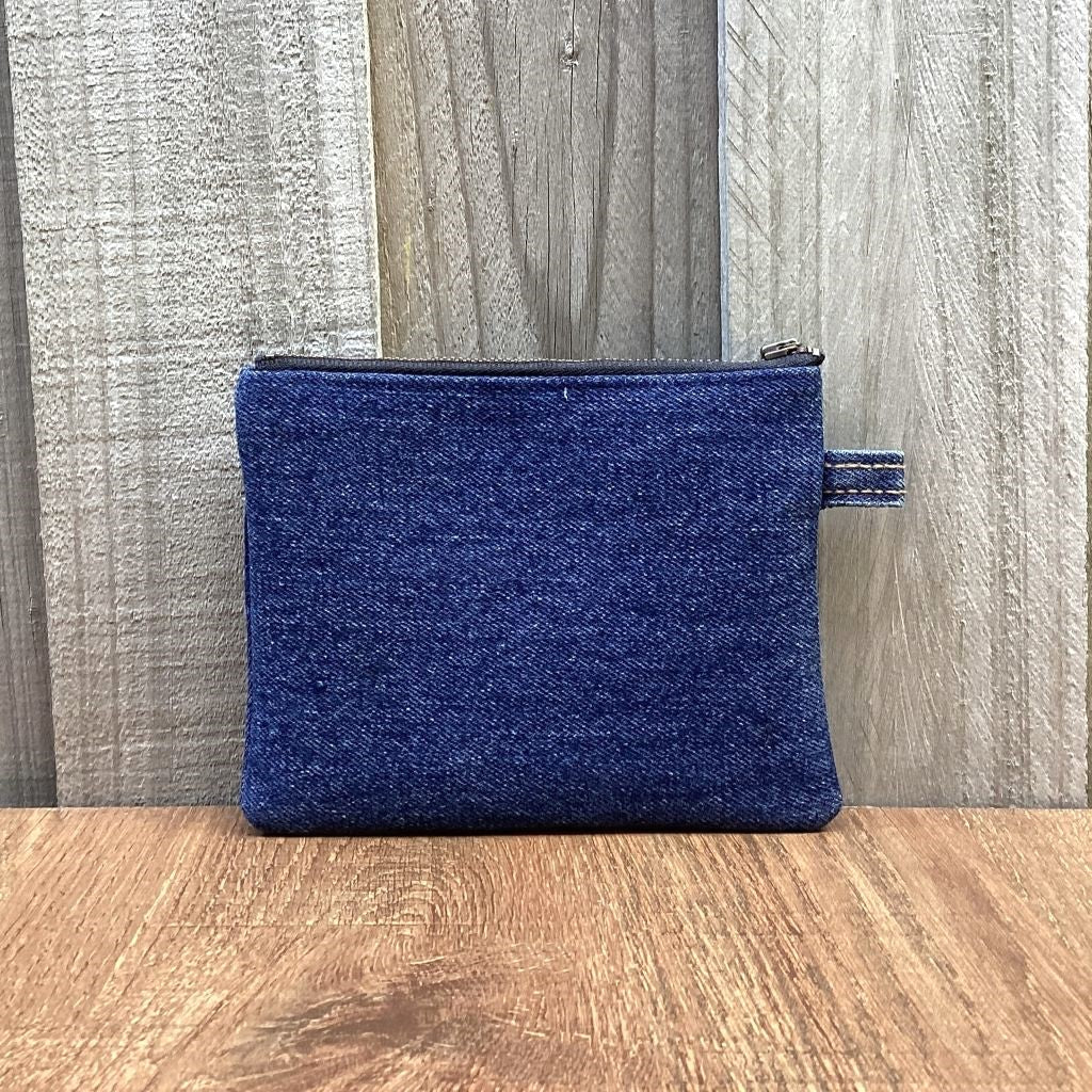 Small Upcycled Denim Coin Purse – Brass Rivets