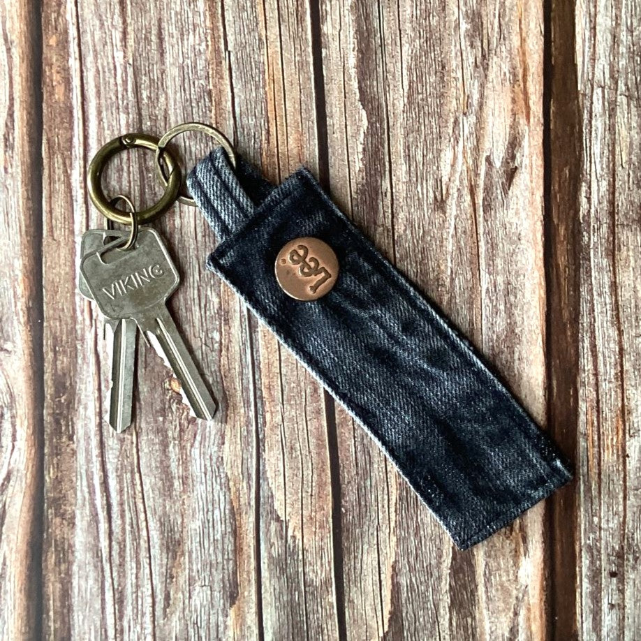 Black Upcycled Denim Key Ring Fob - Lee