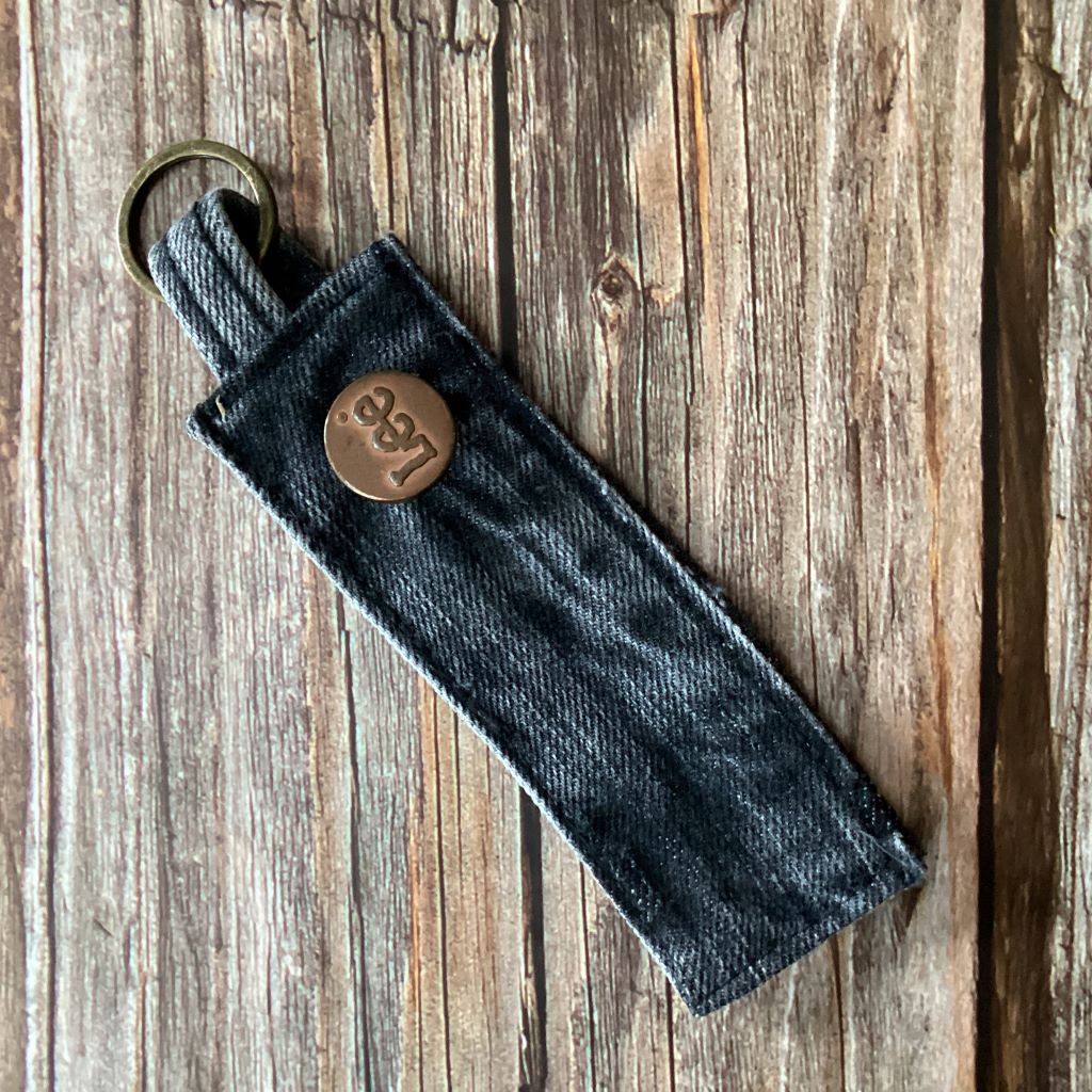 Black Upcycled Denim Key Ring Fob - Lee