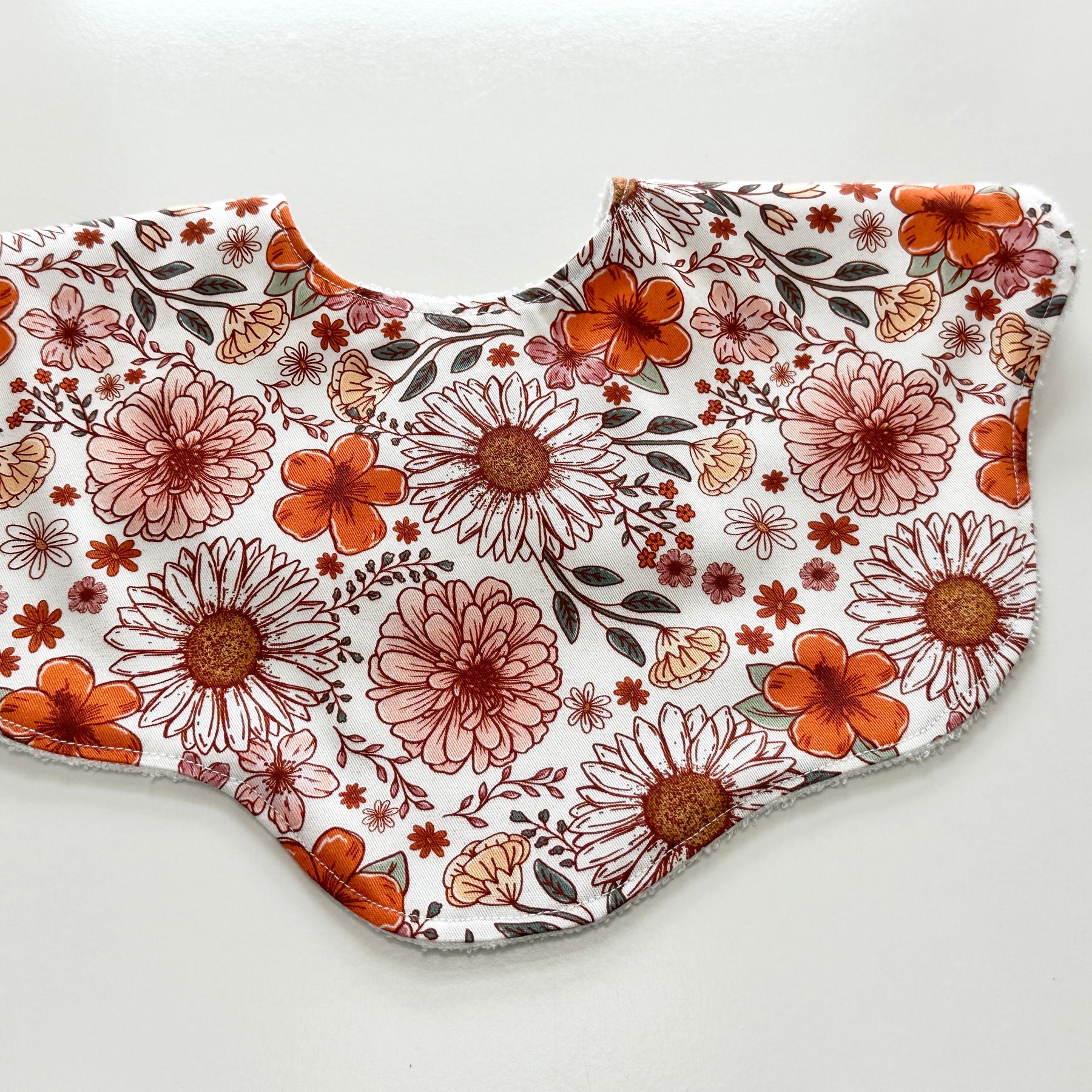 Autumn floral scalloped bib