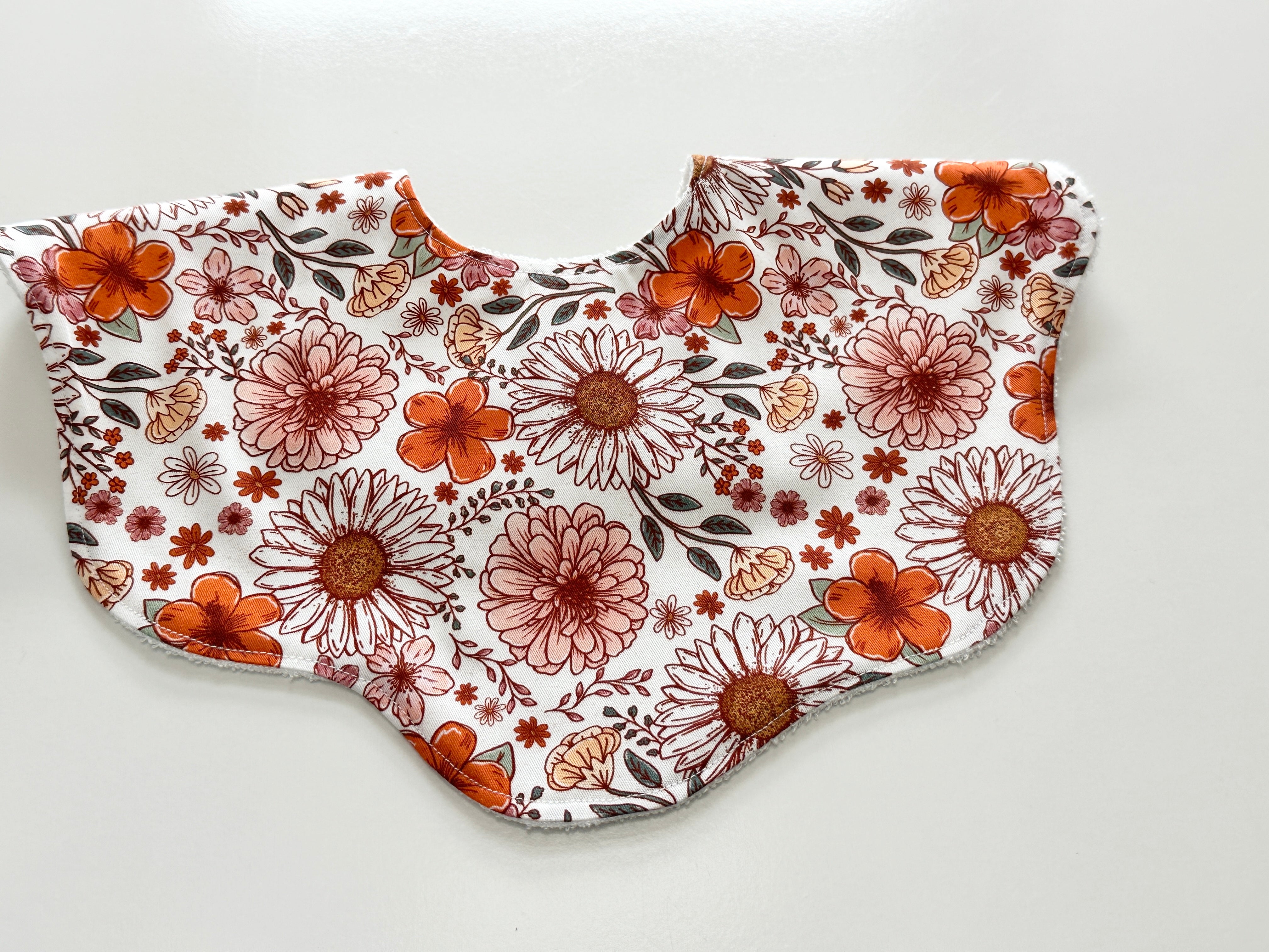 Autumn floral scalloped bib