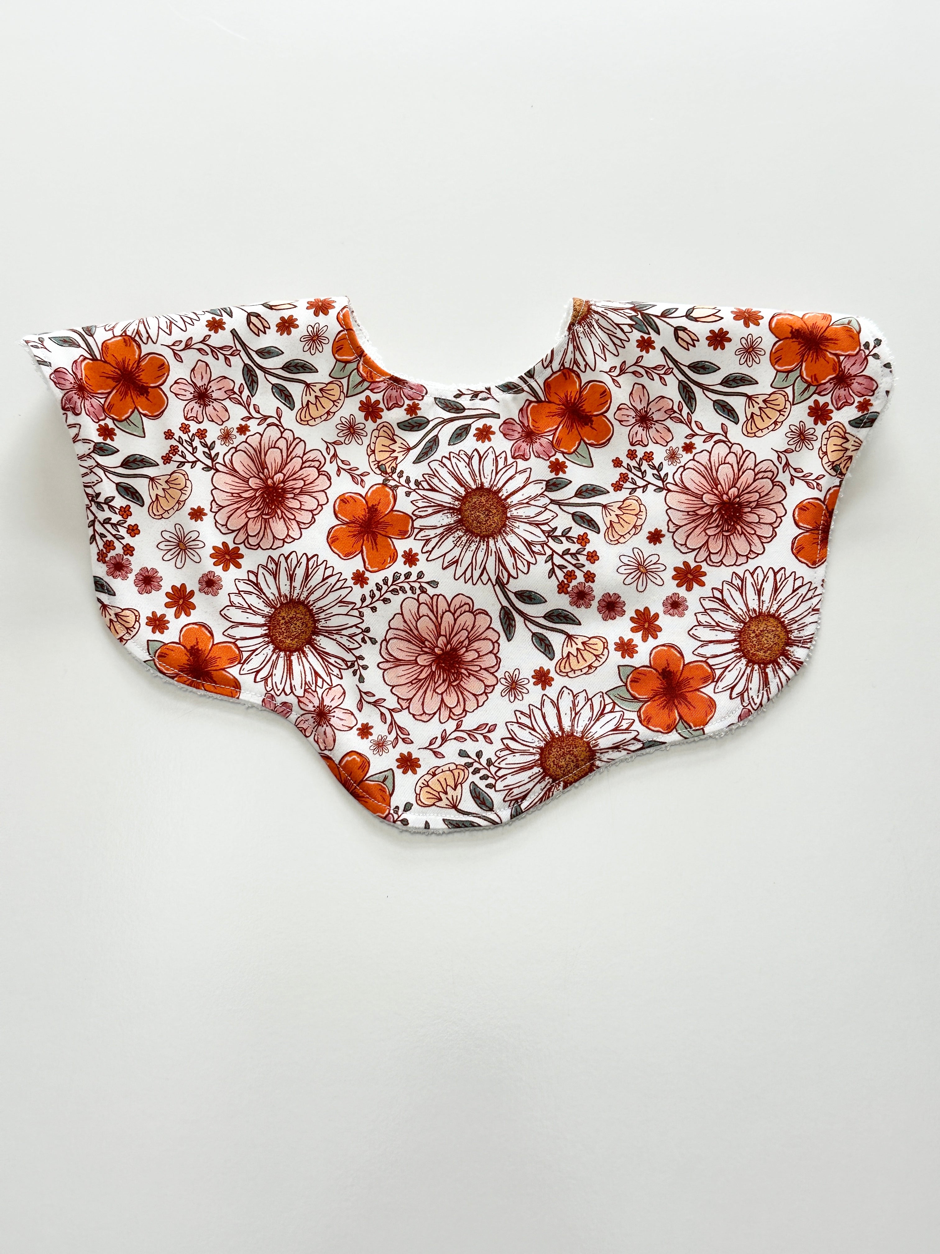 Autumn floral scalloped bib