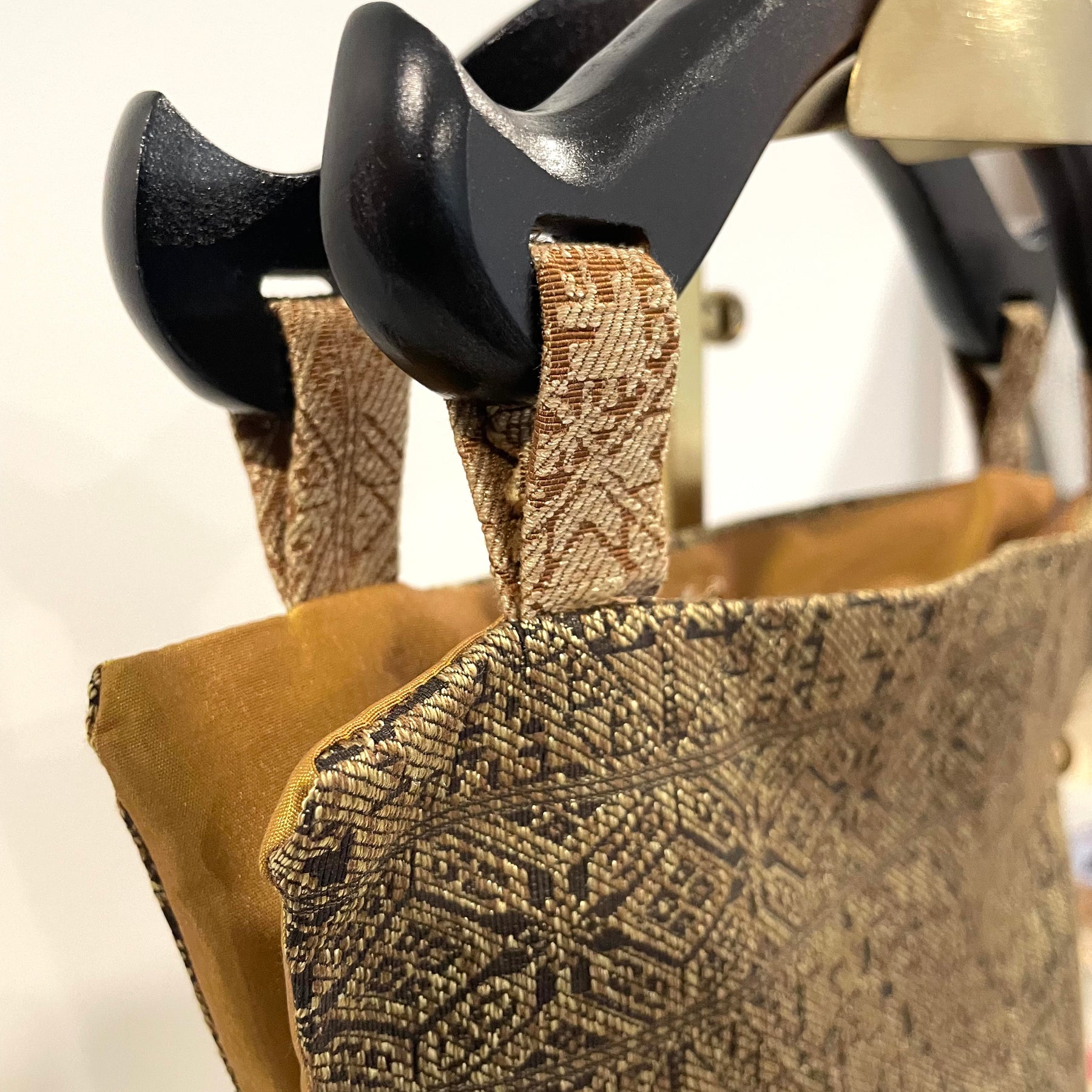 Handmade Gold Brown Wooden Handle Bag • Upcycled Purse