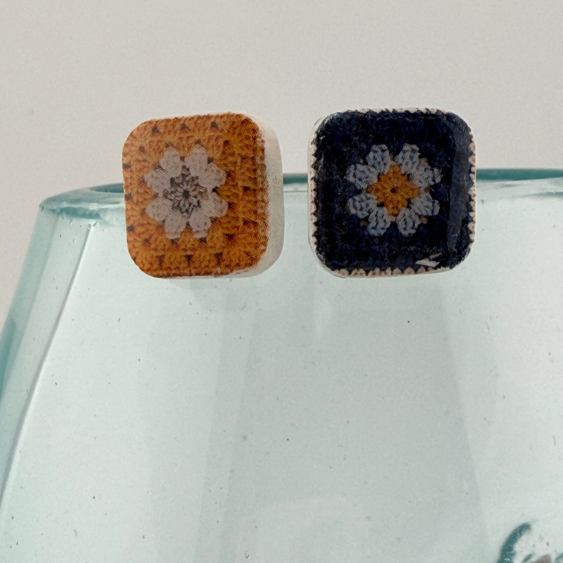Handmade Crochet Square Polymer Clay Stud Earrings