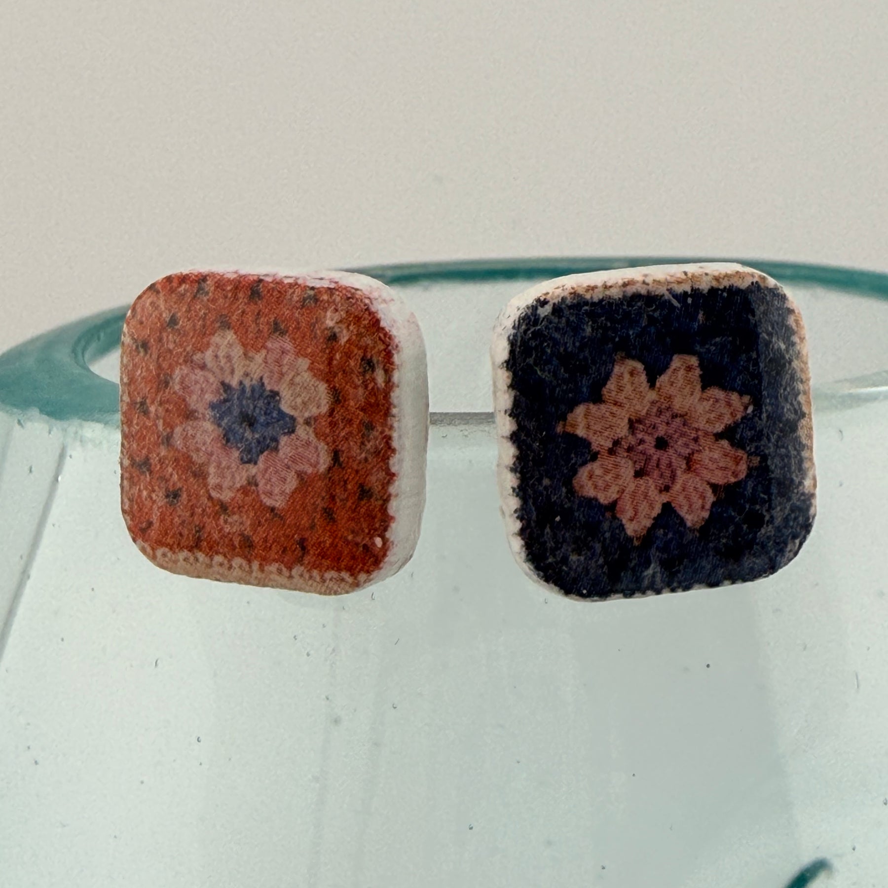 Handmade Crochet Square Polymer Clay Stud Earrings