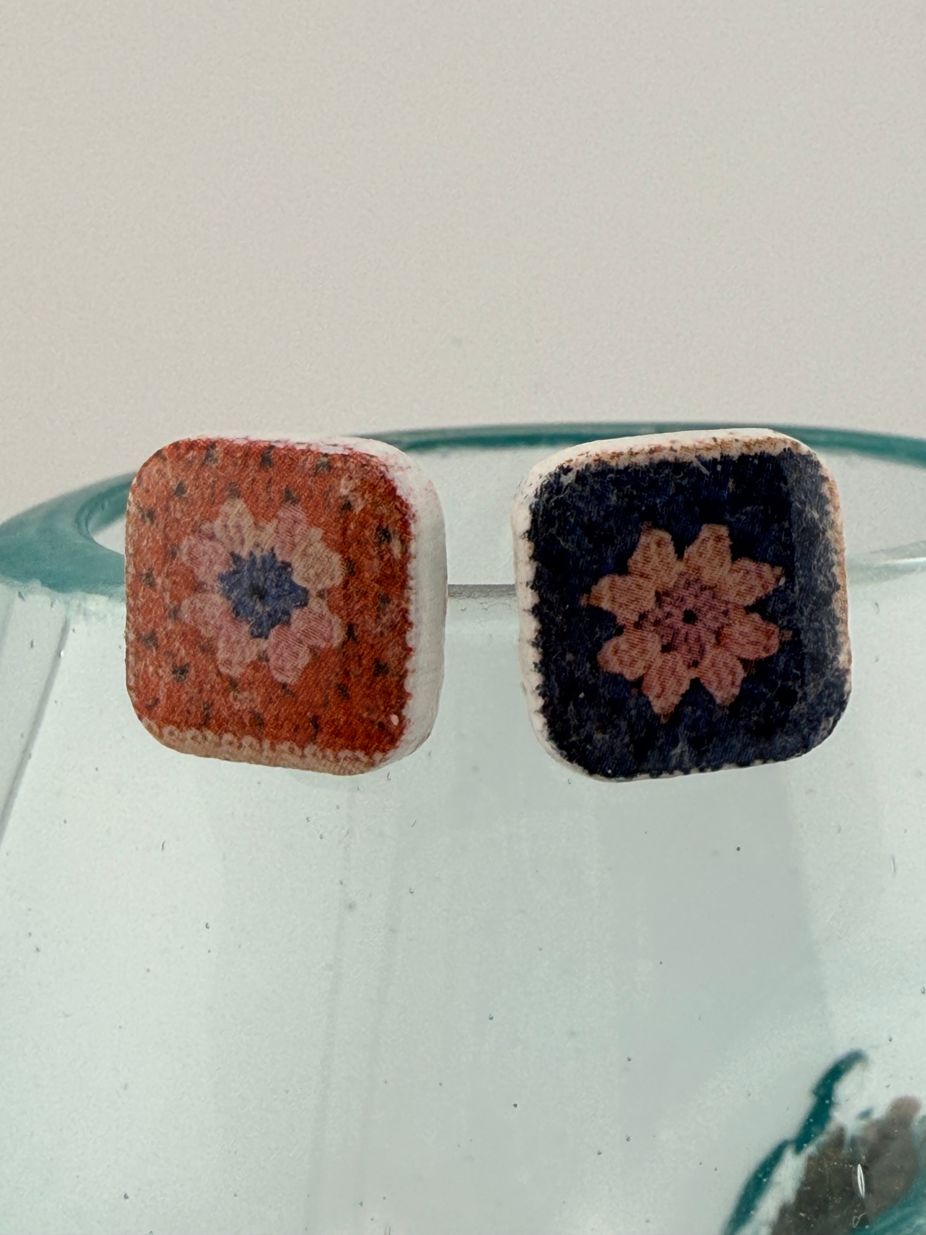 Handmade Crochet Square Polymer Clay Stud Earrings