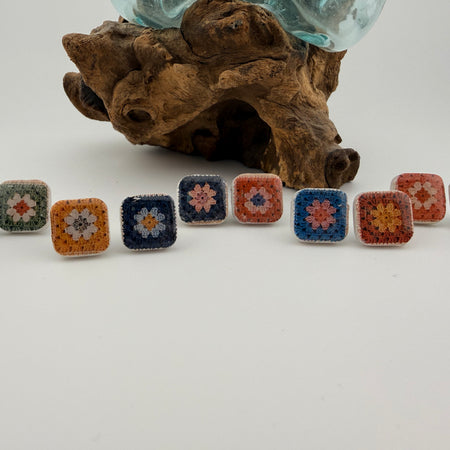 Handmade Crochet Square Polymer Clay Stud Earrings