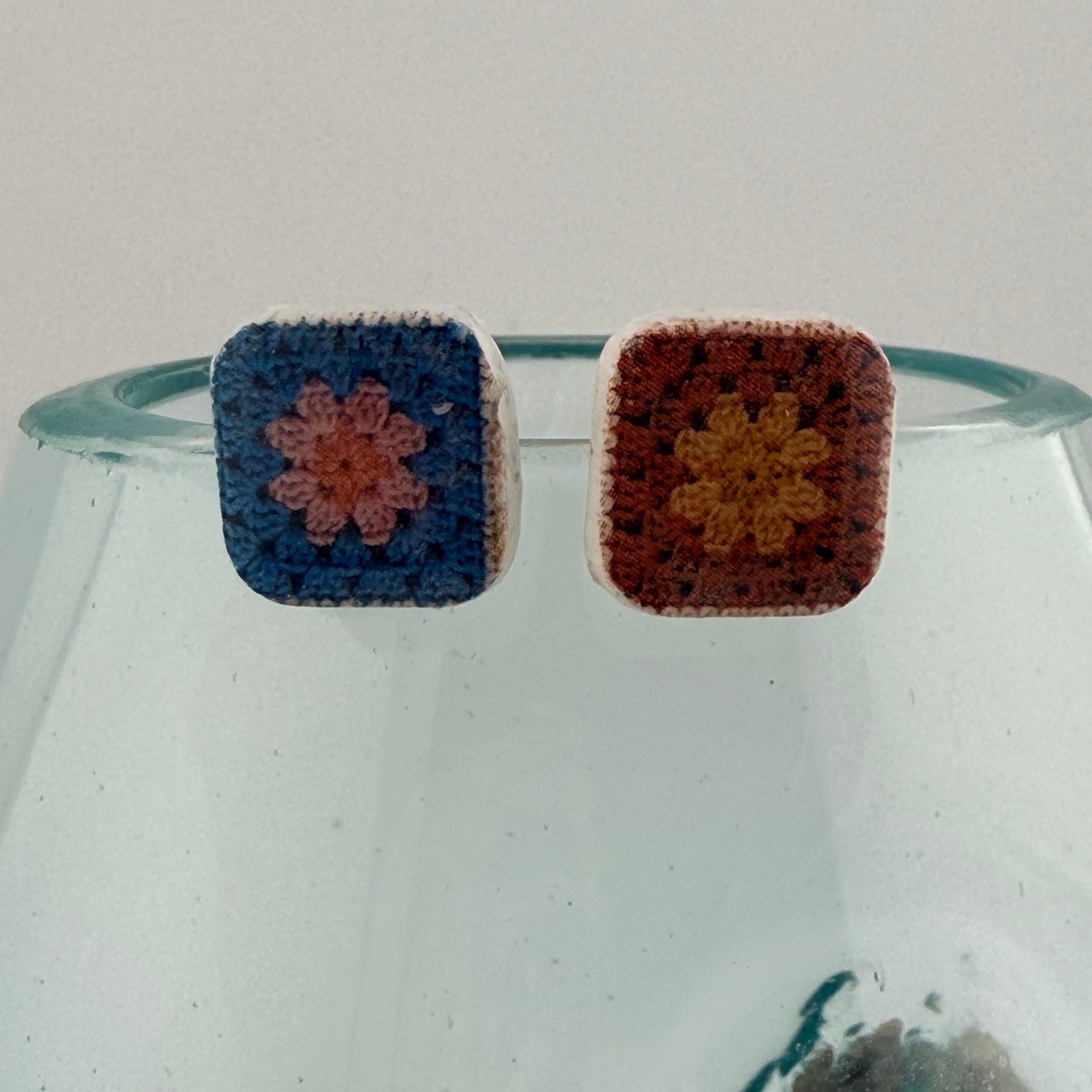 Handmade Crochet Square Polymer Clay Stud Earrings