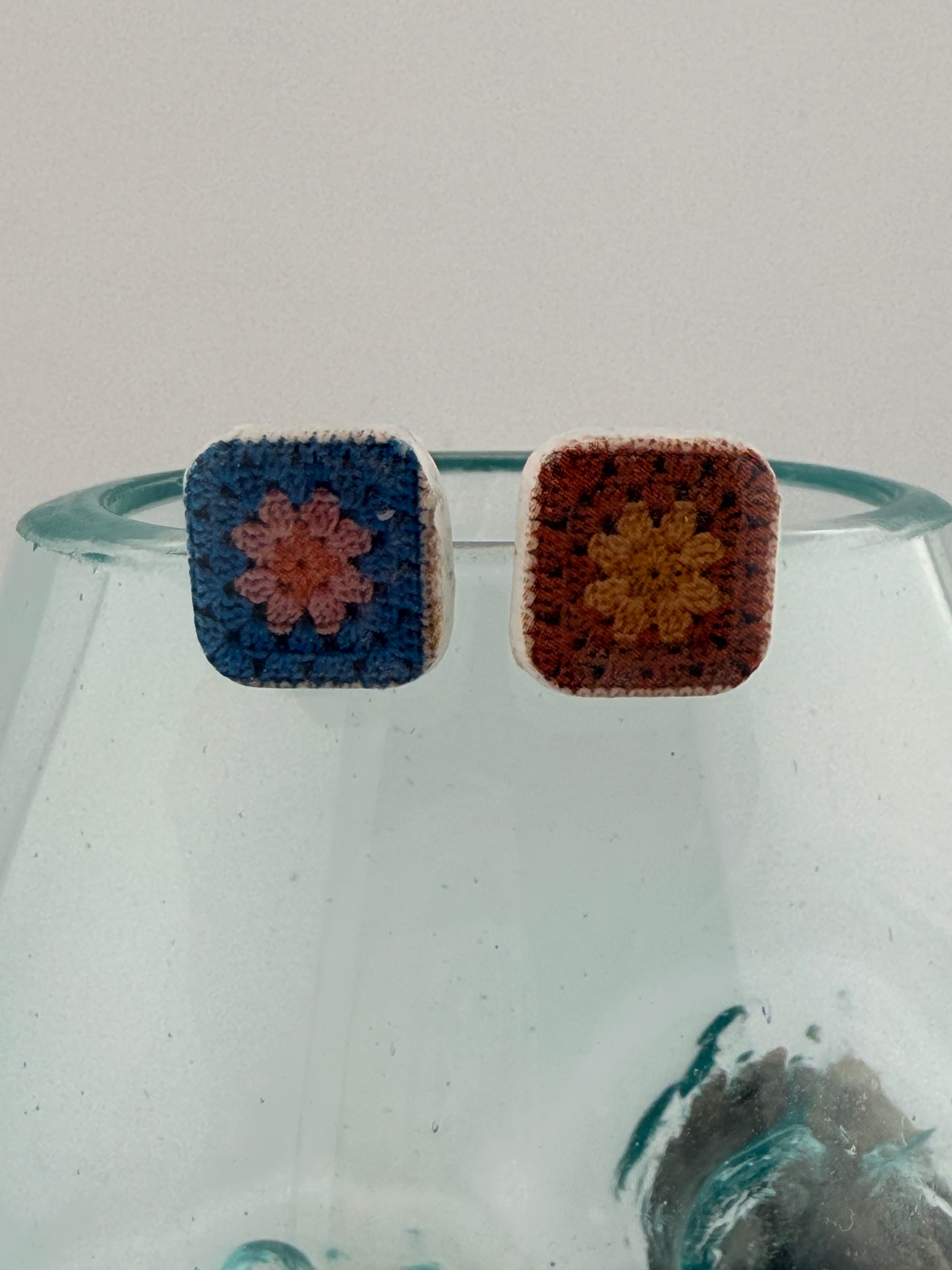 Handmade Crochet Square Polymer Clay Stud Earrings