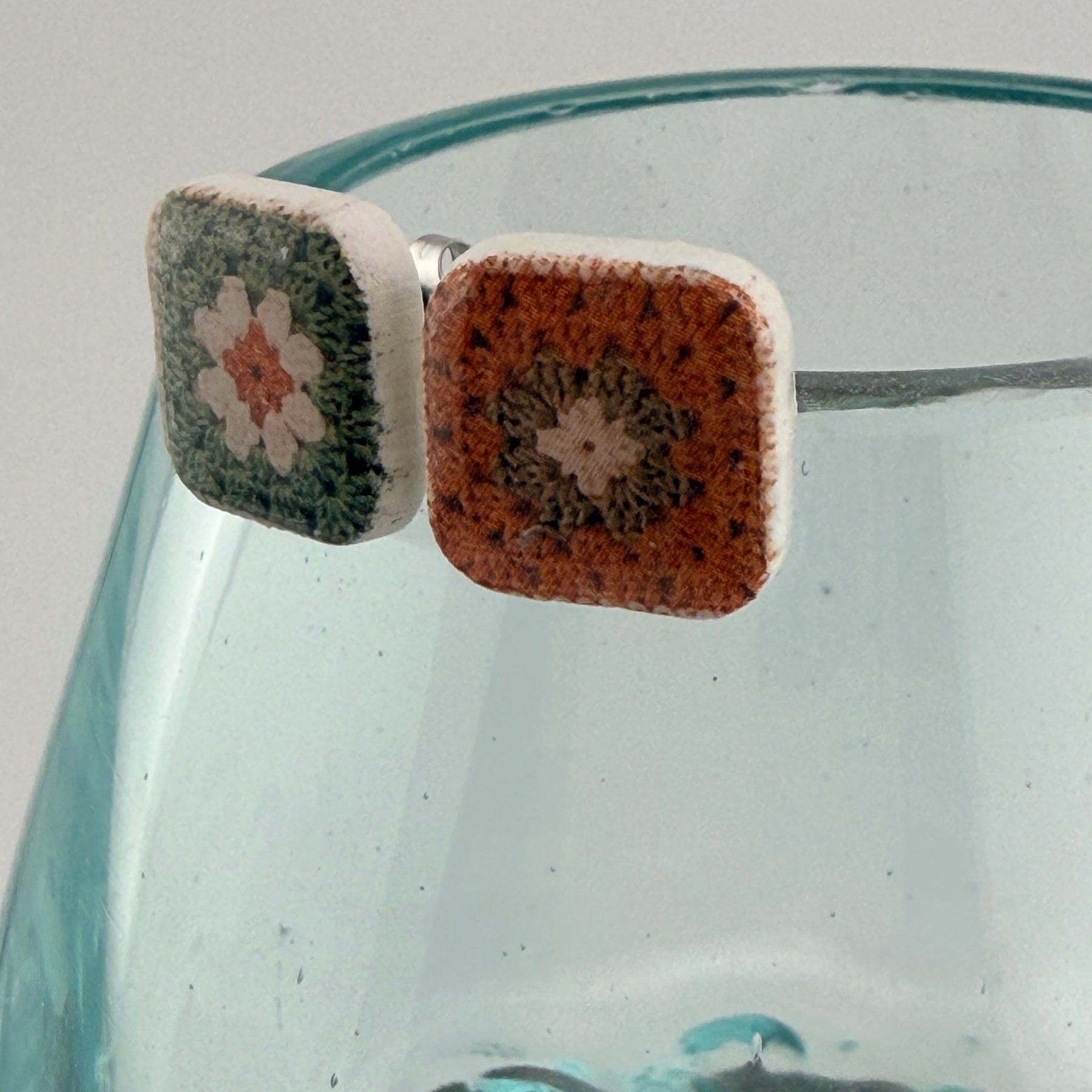 Handmade Crochet Square Polymer Clay Stud Earrings