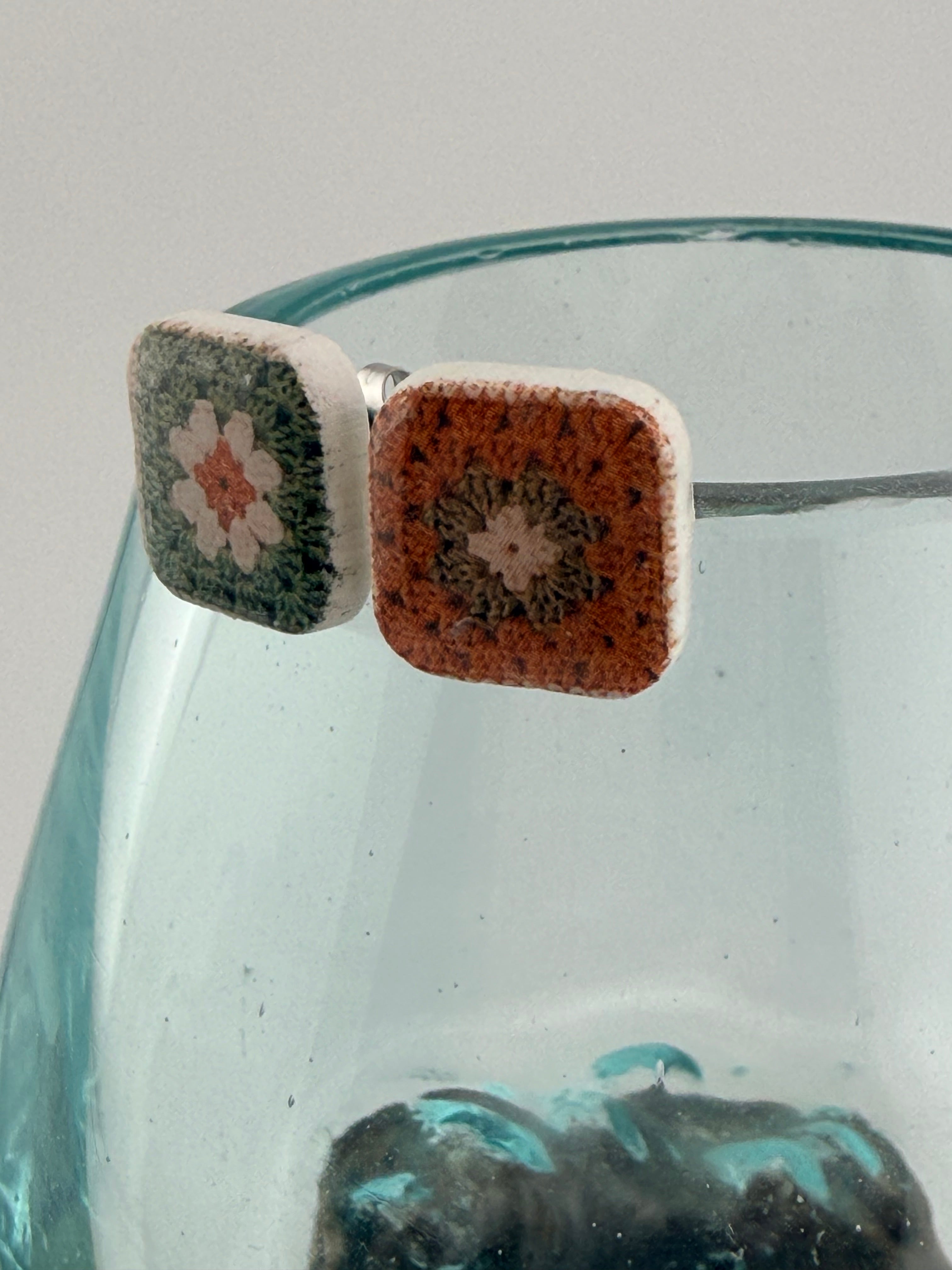 Handmade Crochet Square Polymer Clay Stud Earrings