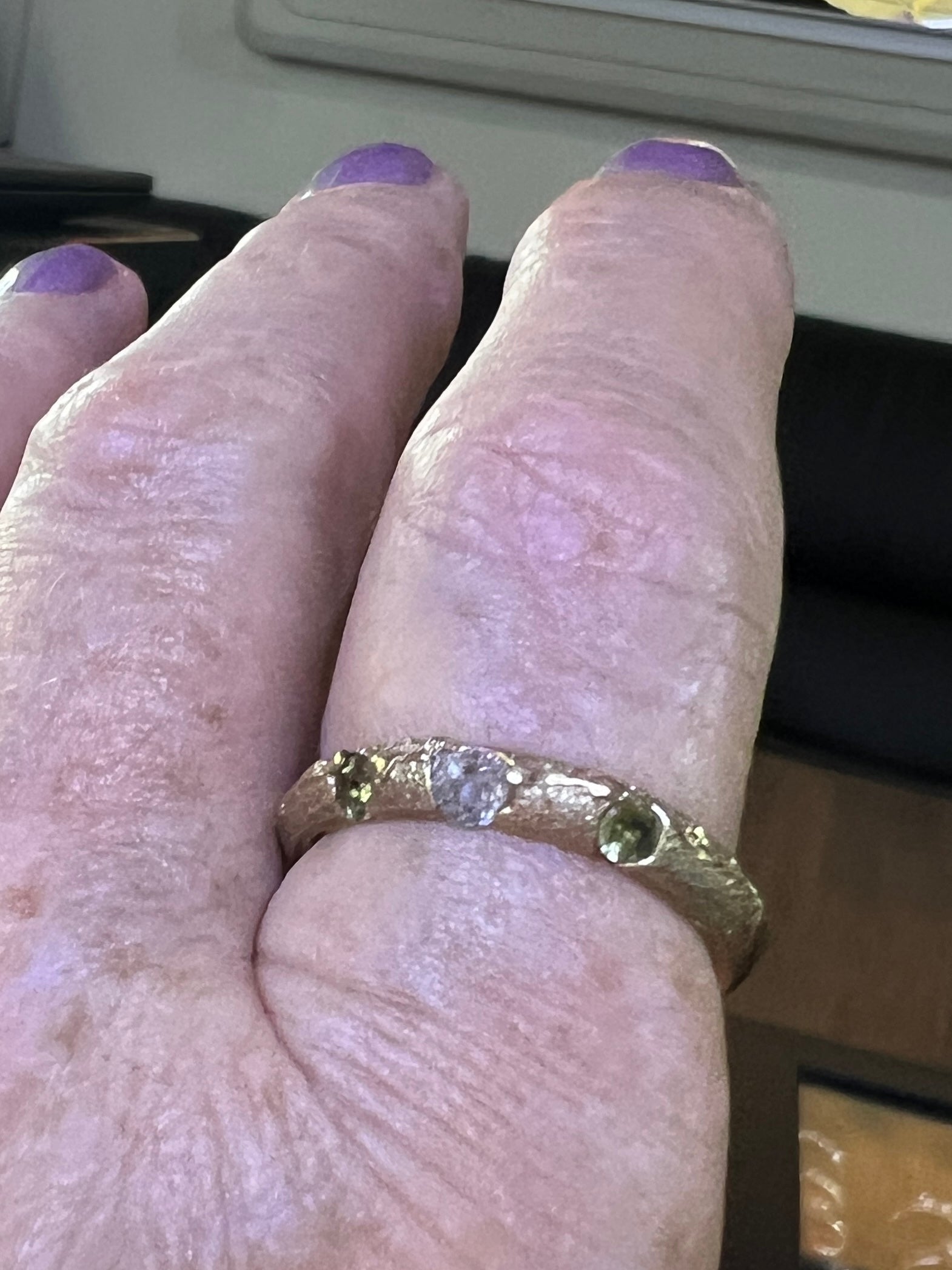 “Coastal Grass” - 9ct recycled gold ring (Size “R”) with Queensland Sapphires & Topaz