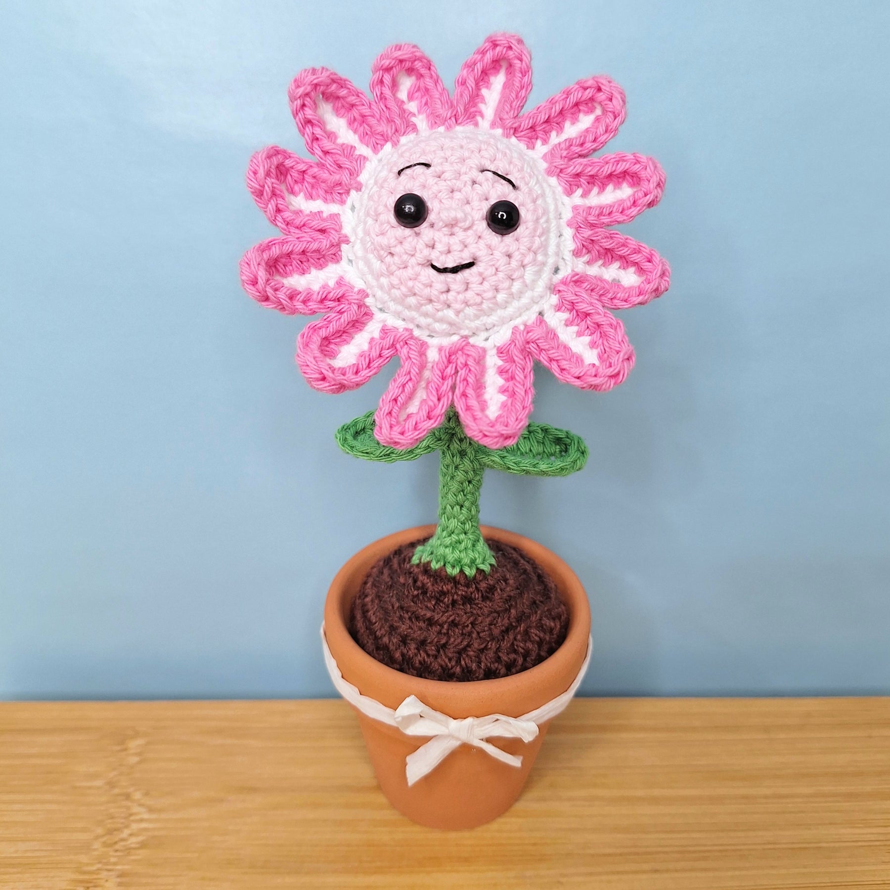 Happy Daisy Crocheted Flower in  Terracotta Pot