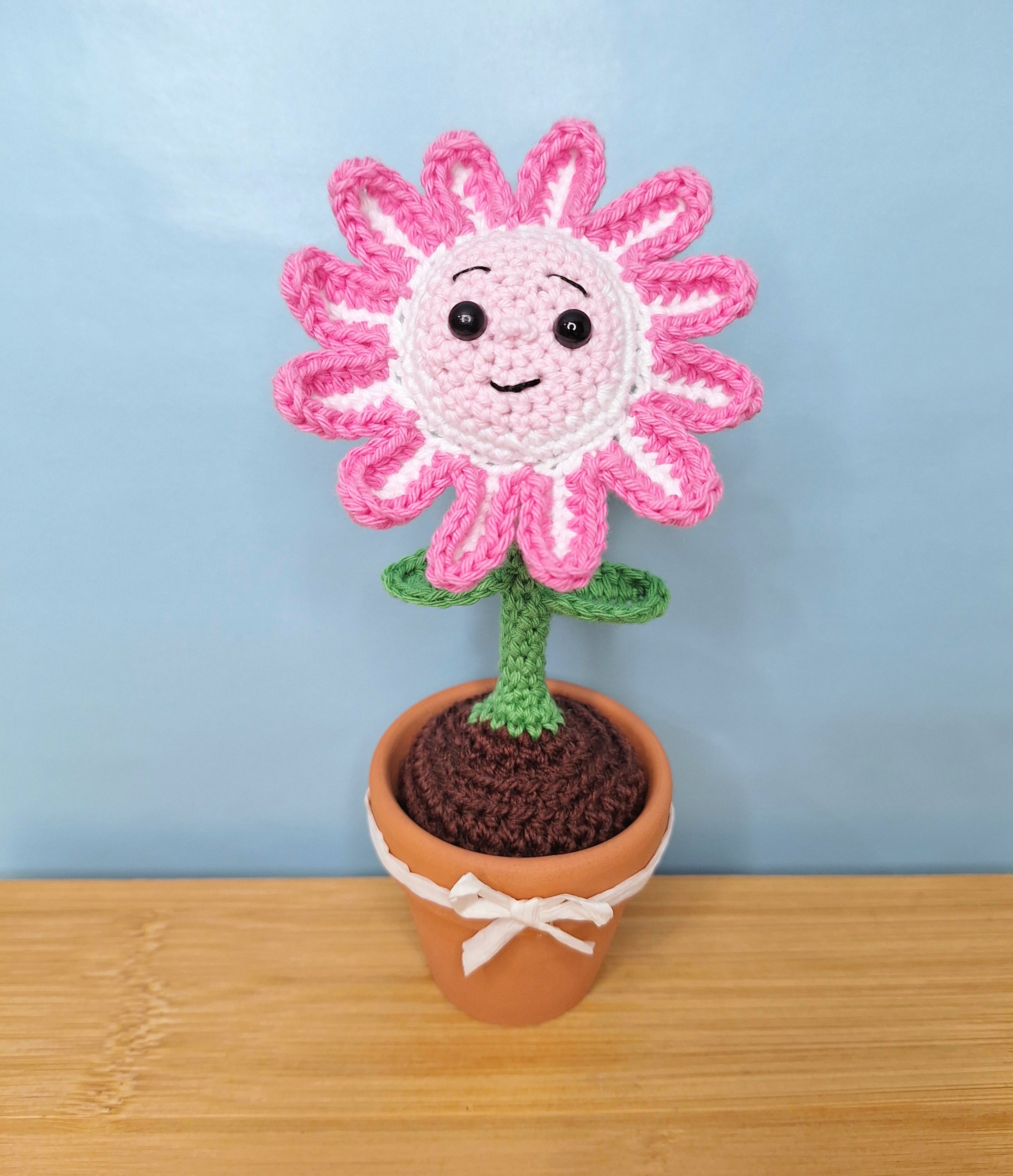 Happy Daisy Crocheted Flower in  Terracotta Pot