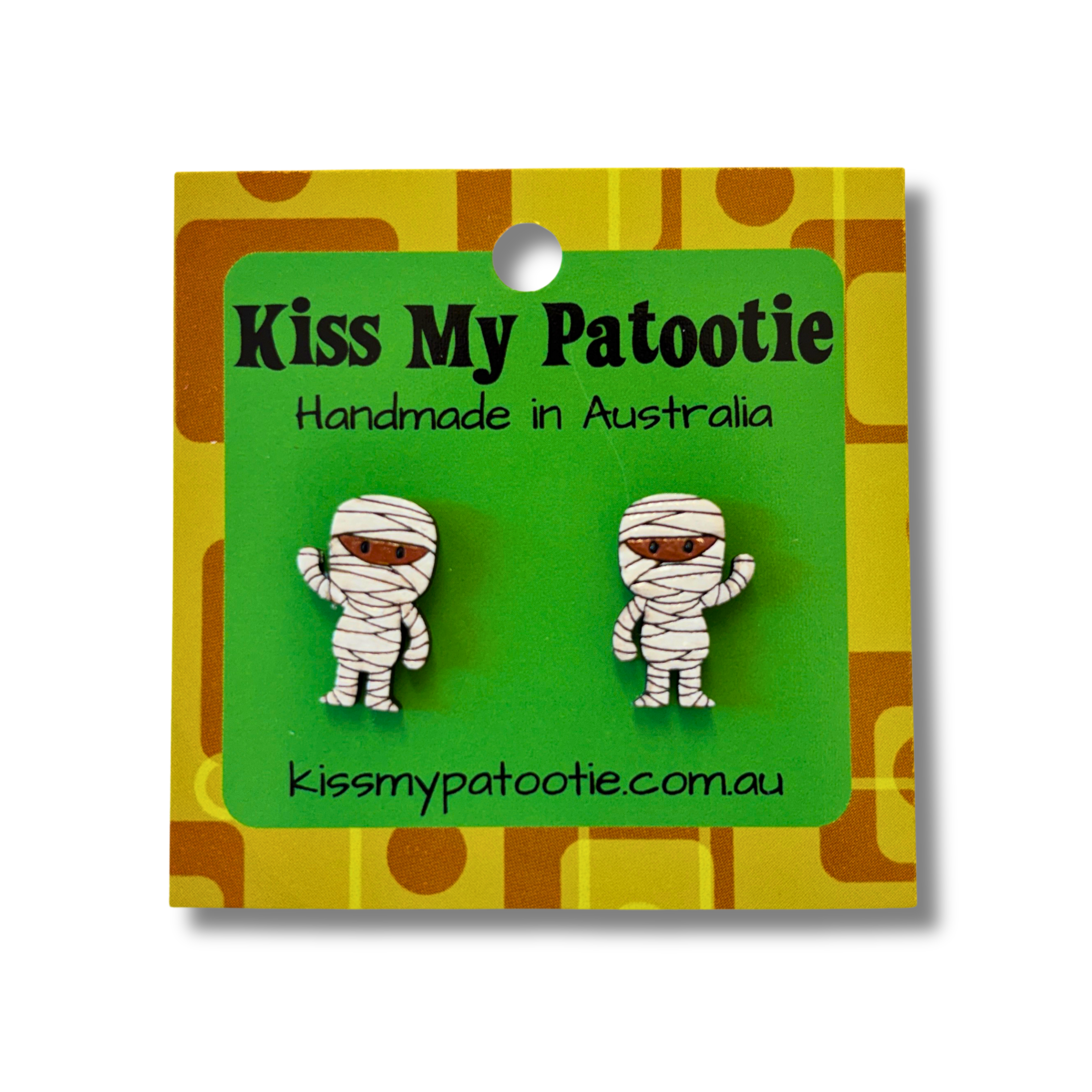 Mummy Halloween studs - hand painted, wooden earrings