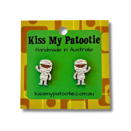 Mummy Halloween studs - hand painted, wooden earrings