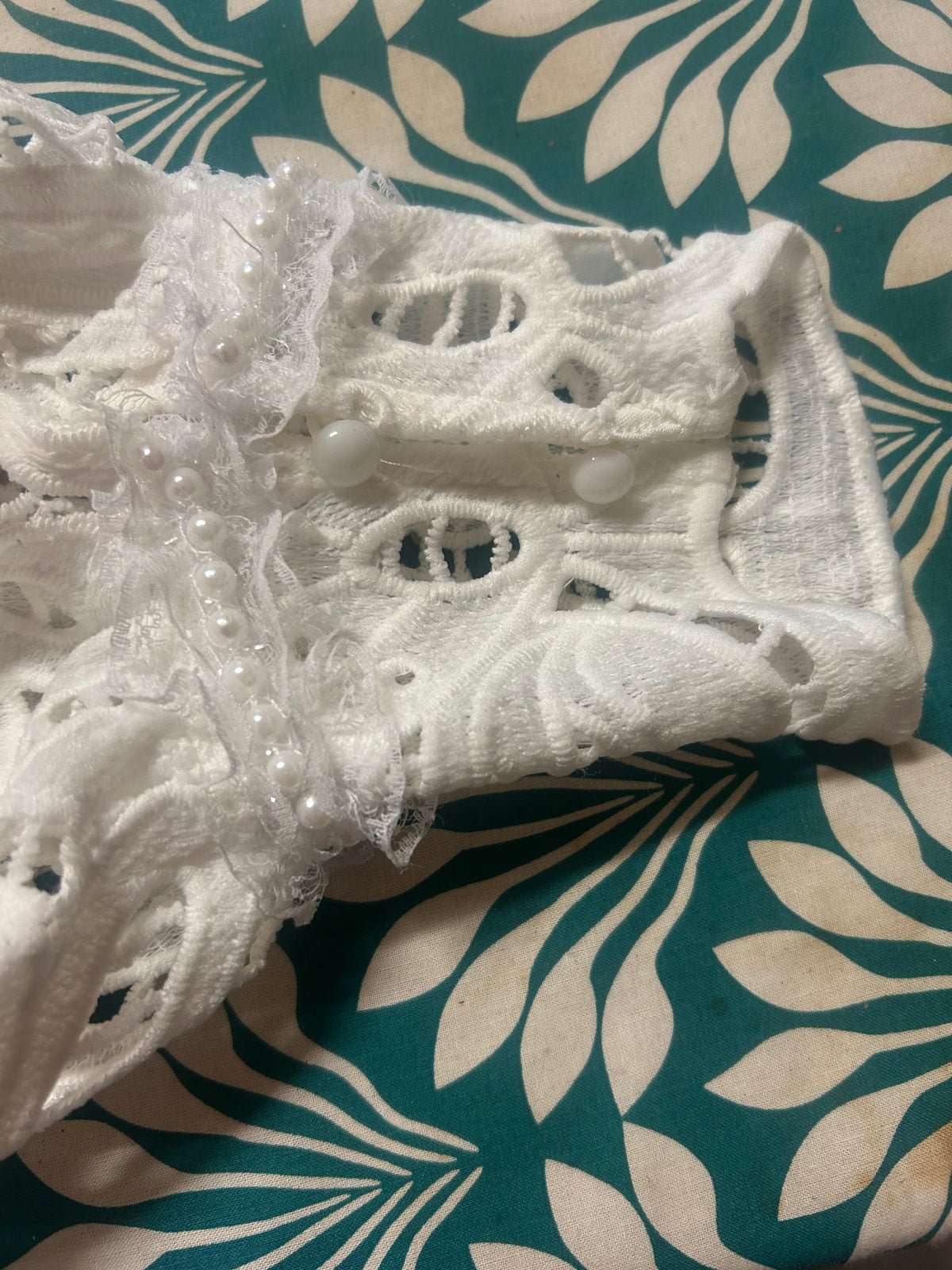 White lace bolero faux pearl and lace trim